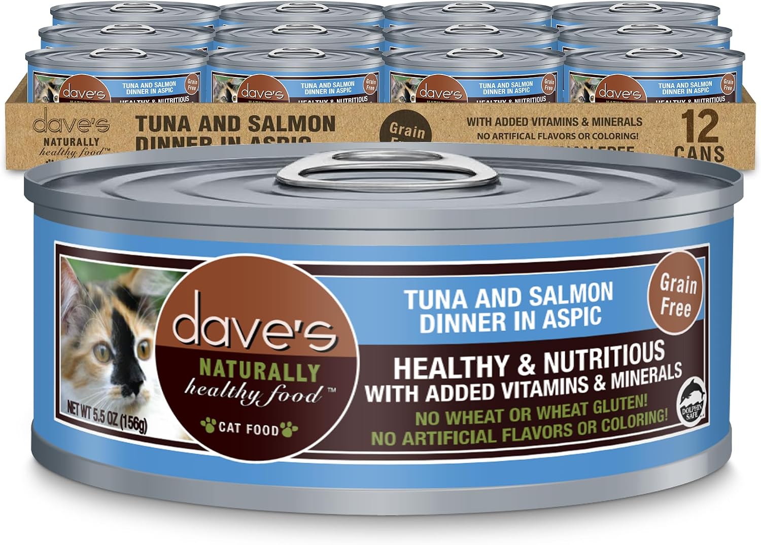 Dave's Pet Food Grain Free Wet Cat Food (Tuna & Salmon in Aspic), Naturally Healthy Canned, Added Vitamins & Minerals, Wheat & Gluten-Free, 3 oz (24 Pack)