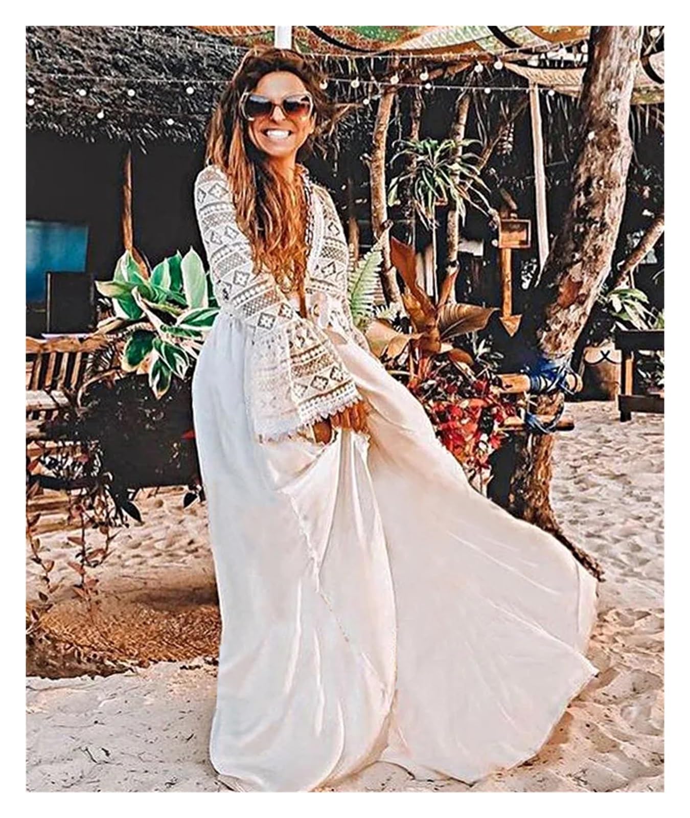 Robe De Plage Femme Maillot de Bain Kimono Long en Dentelle Transparente for Femme, Cache-Maillot noué sur Le Devant, vêtements de Plage