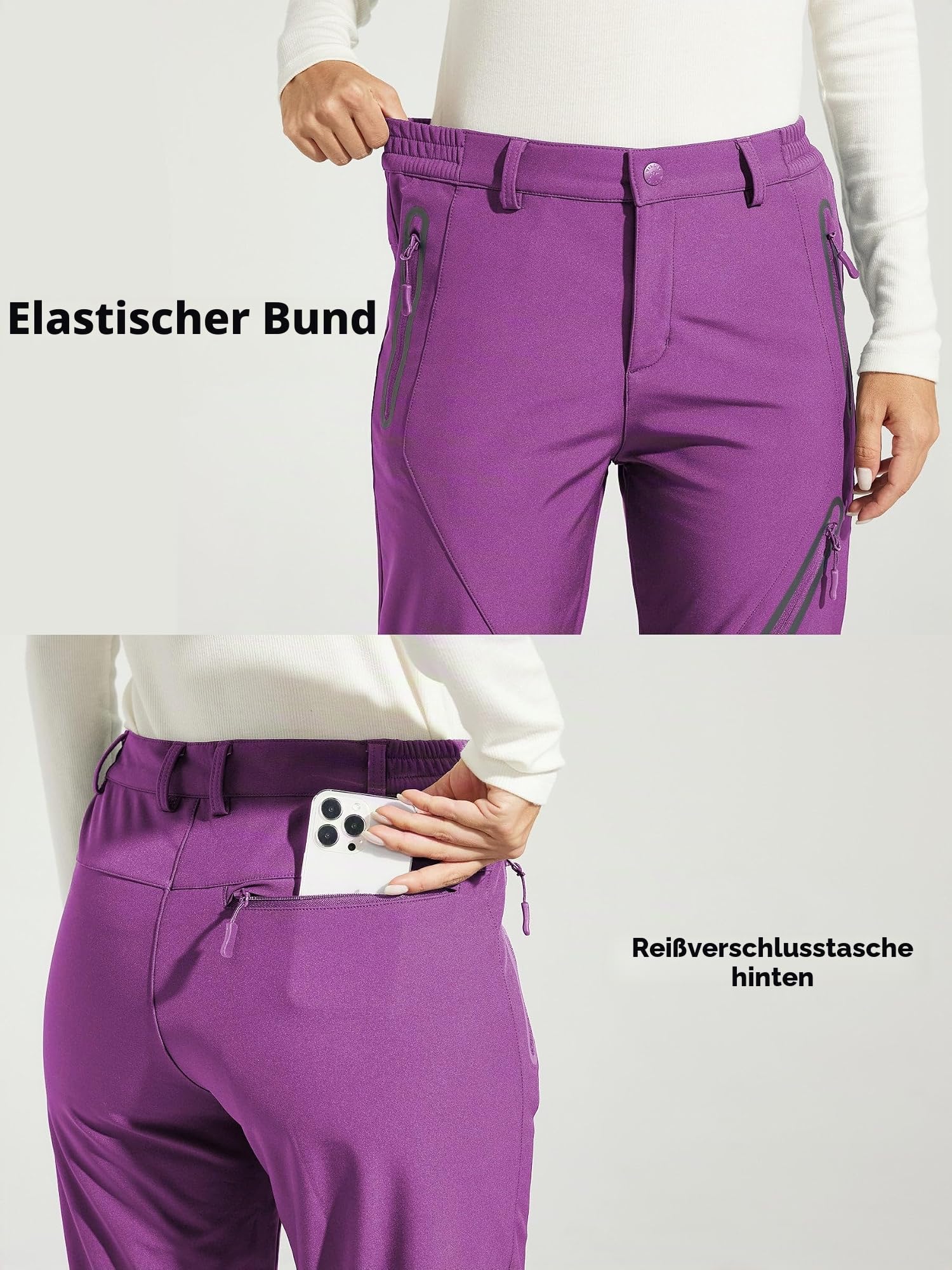 WILLIT Damen Schneehose Thermohose Gefüttert Wanderhose Wasserdicht Softshellhose Fleece Skihose Warm Trekkinghose Winter Outdoorthose Isoliert Kaltes Wetter