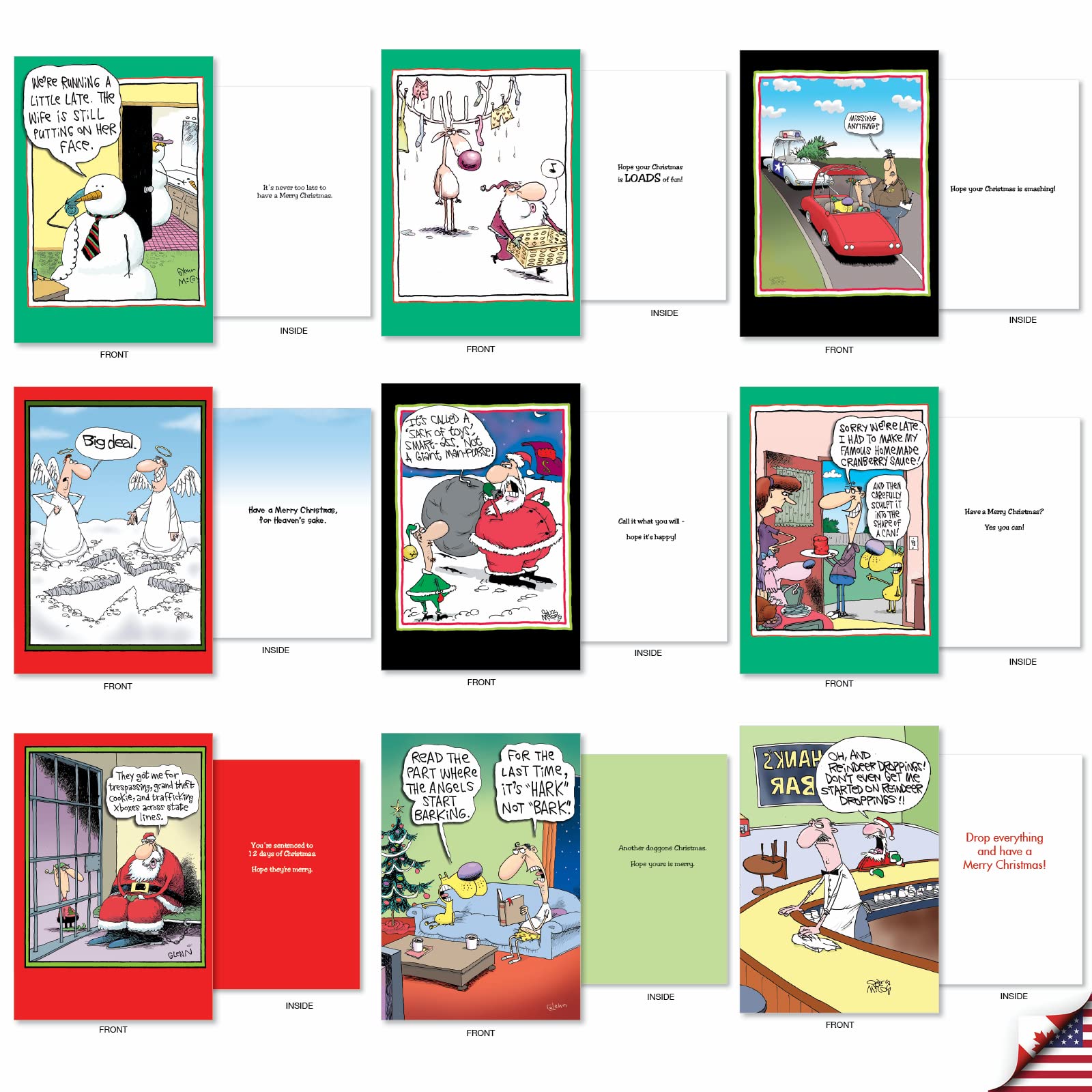 NobleWorks - 12 Merry Christmas Cards Funny - Boxed Set Of Cartoon