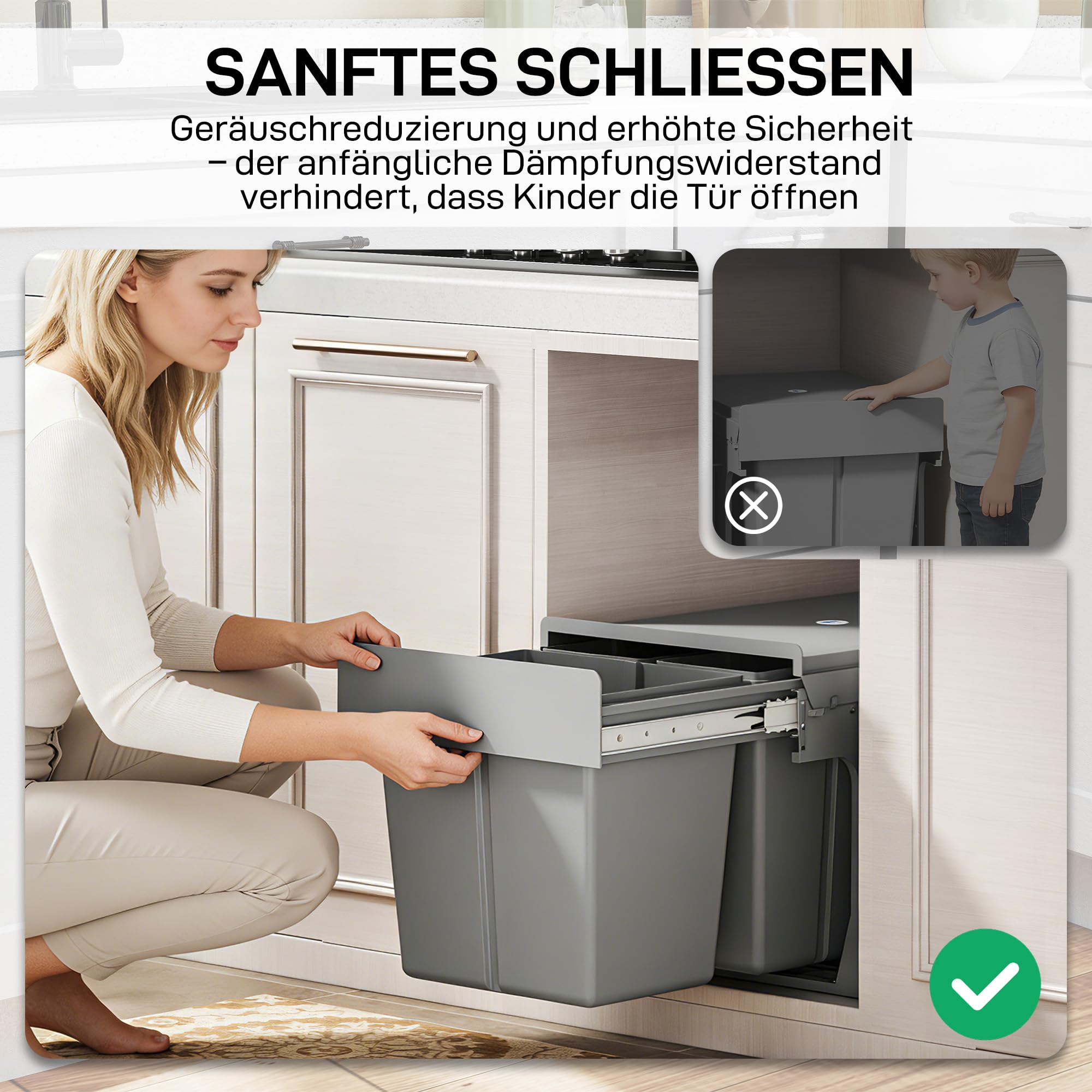 HOMCOM 31L Poubelle escamotable sous évier Gris clair