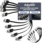 Adoreen Cat 6 Flat Ethernet Cable 1 Ft/10 Pack, High-Speed Internet Network Cable with Low Profile&Compact RJ45 Connector, Thin Slim Flexible Short Patch Cord, 10Gbps, POE for Cat6 Cat 5e 5, Black