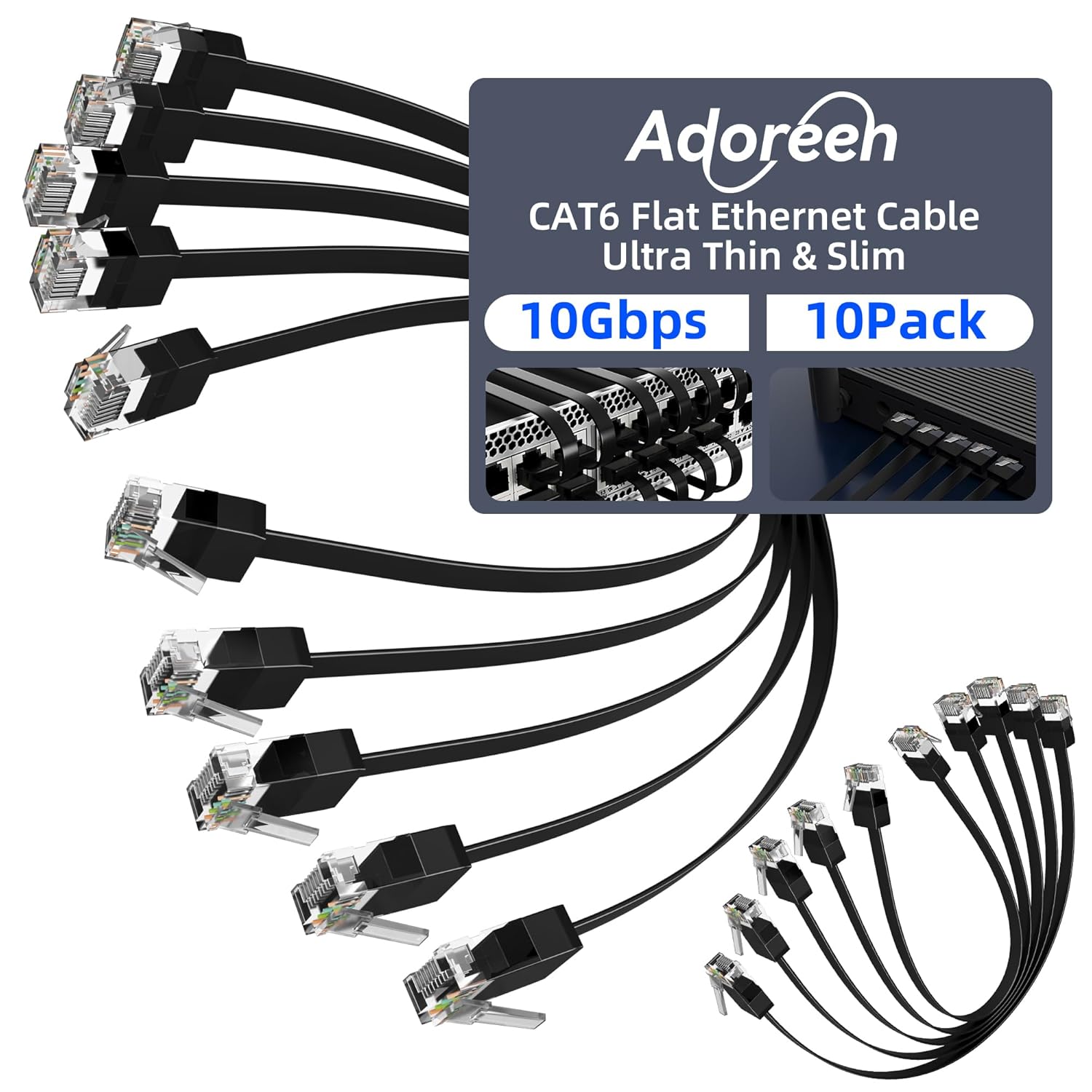Cable Ethernet Plano Cat6 1 Pieza 10 Pack Negro Adoreen 1 Pie