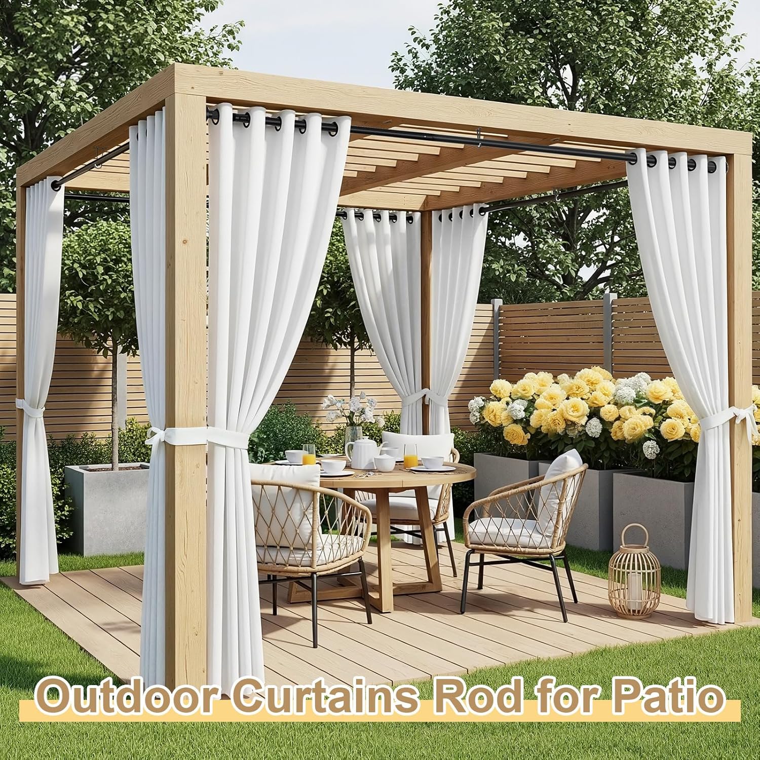 Black Tension Curtain Rod 41-126 In(4-10Ft), Extra Long Outdoor Curtain Rod No Drilling for Window or Bathroom Patio, Adjustable Heavy Duty Shower Rod,Rod Diameter 1.26In (2Pack)