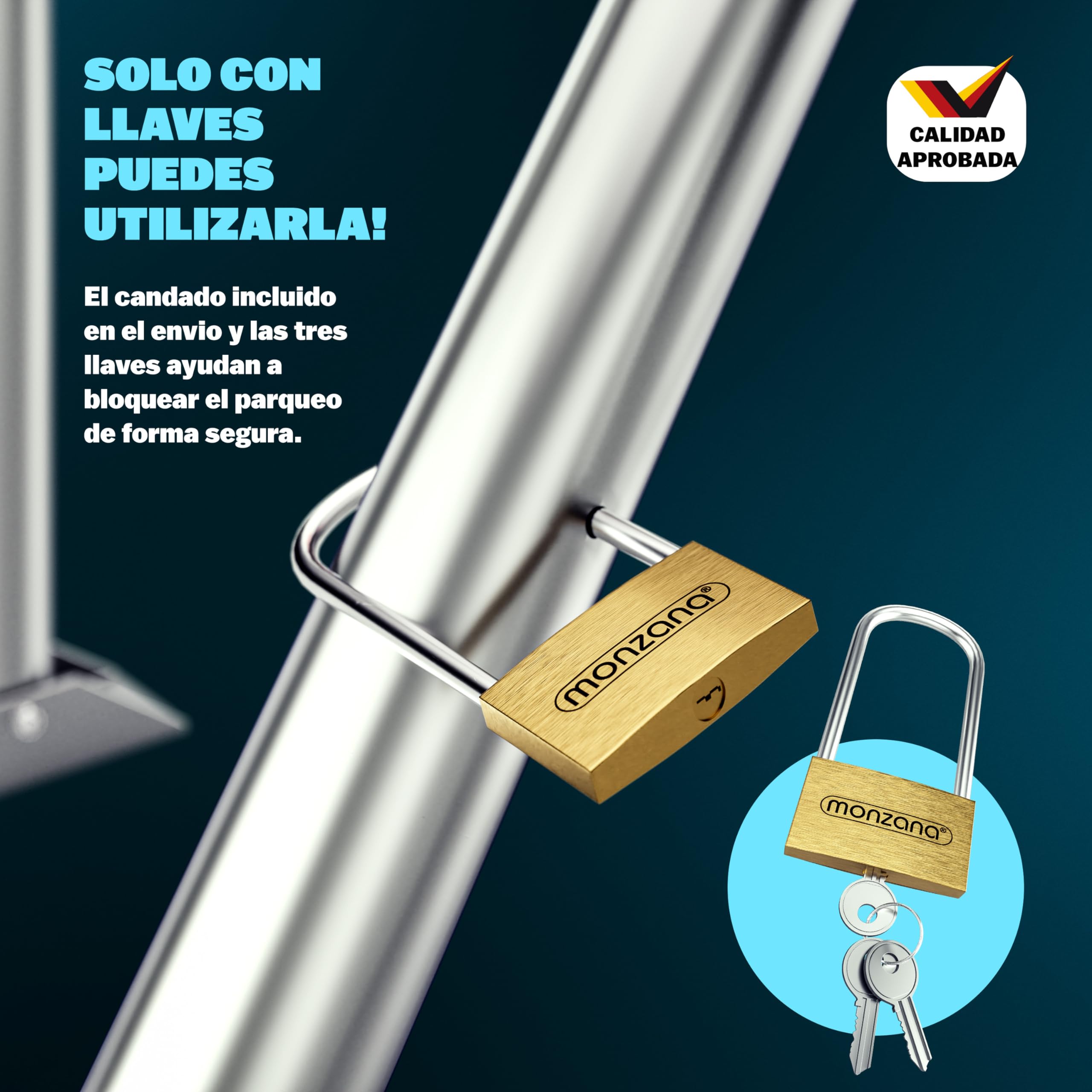 MONZANA® Barrera de Aparcamiento Acero Bloqueo Parking Estacionamiento Candado con 3 Llaves Bandas Reflectantes Abatible