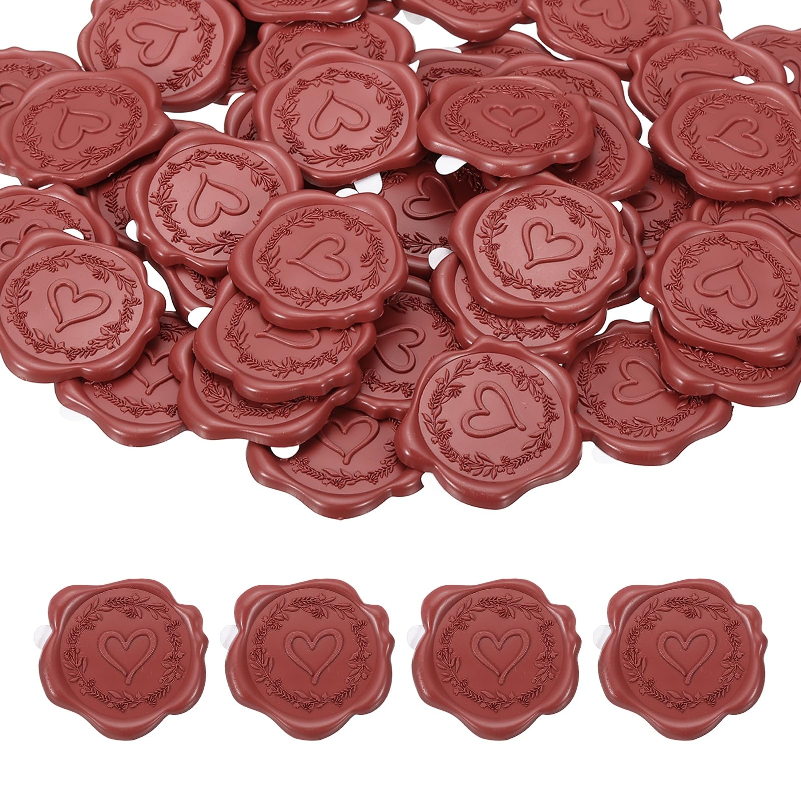 PATIKIL 50Pcs Heart Wax Seal Stickers, Love Embossed Self Adhesive Backed Envelopes Seal Sticker Accessories for Wedding Invitation Letter Birthday Party Gift, Red
