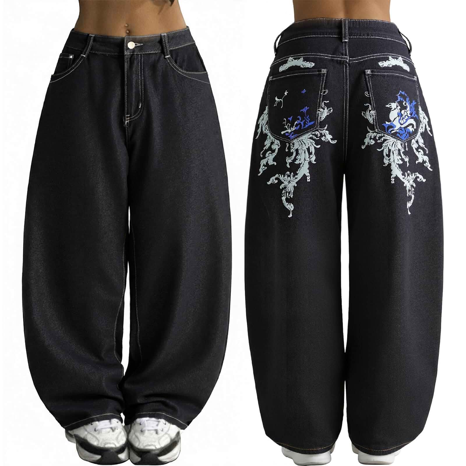 EMMIOL Women Hip Hop 90s Vintage Baggy Jeans Denim Pants Mid Waist Jeans Loose Fit, Oversized Boyfriend,Going Out Y2K Streetwear, 2026 Trendy Pants,Casual Daily Wear Trousers Clothing