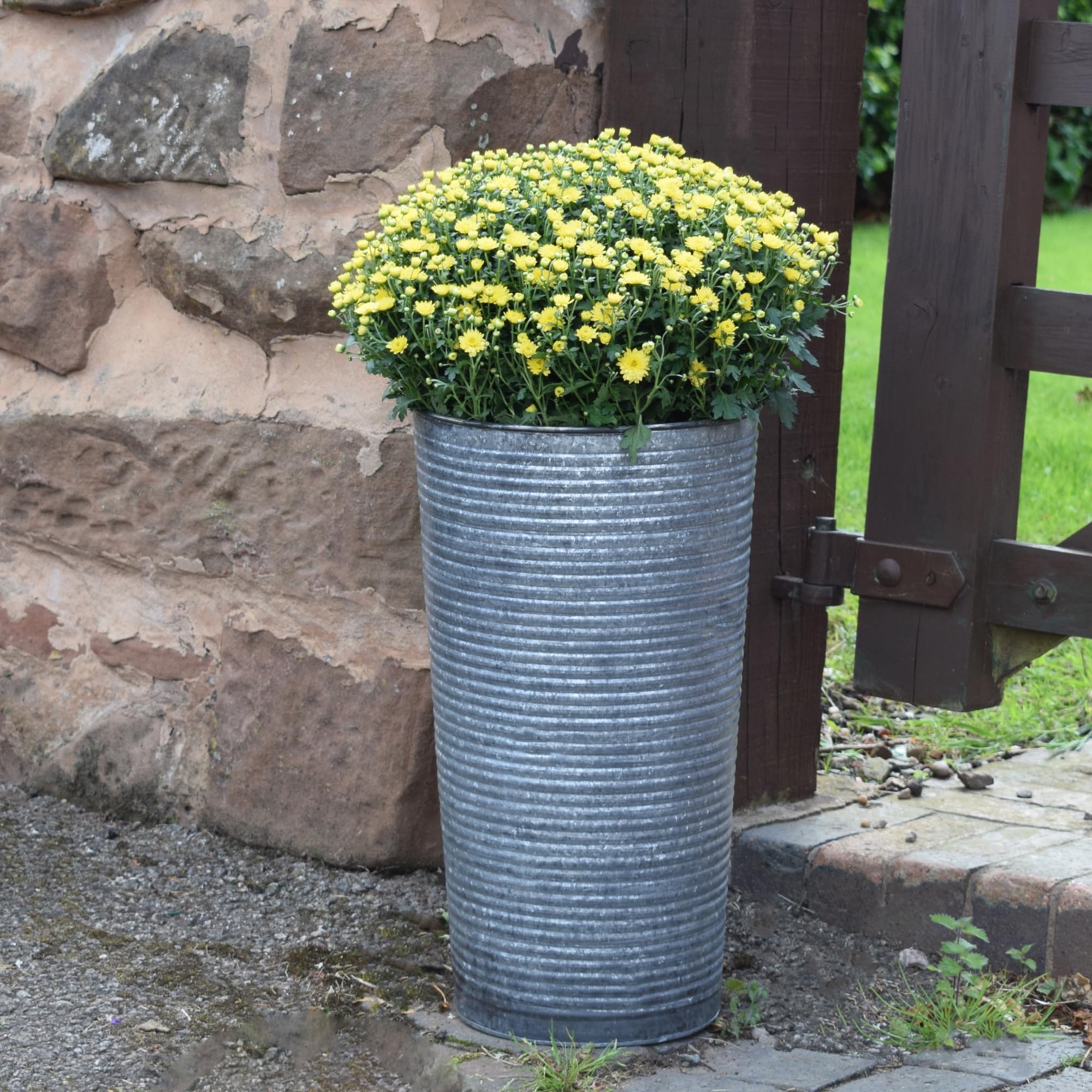 Rackhams Ribbed Galvanised Vase H50cm