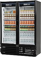 Vista 37 de PEAKCOLD+ 2-Door Upright Display Refrigerator - 25.7 Cubic Ft Energy Efficient Black Merchandiser Refrigerator With Glass Doors, White Interior &