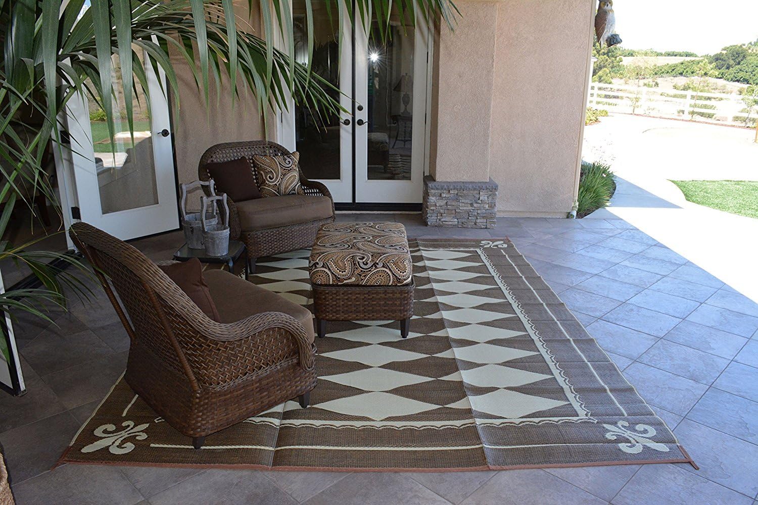 EZ Travel Mats Patio Furniture Rug Regal Diamond Backyard Patio Mat Outdoor Reversible Rug (9' x 12')