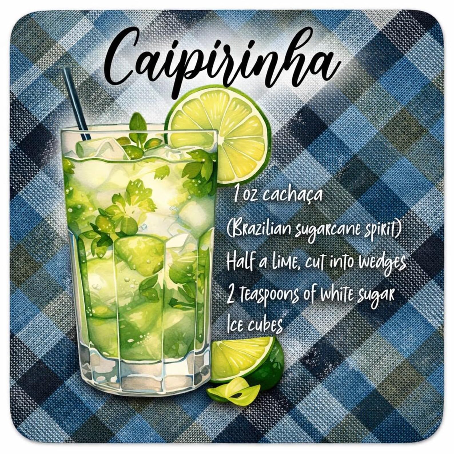 Half A Donkey Multicolor Caipirinha Recipe Coaster