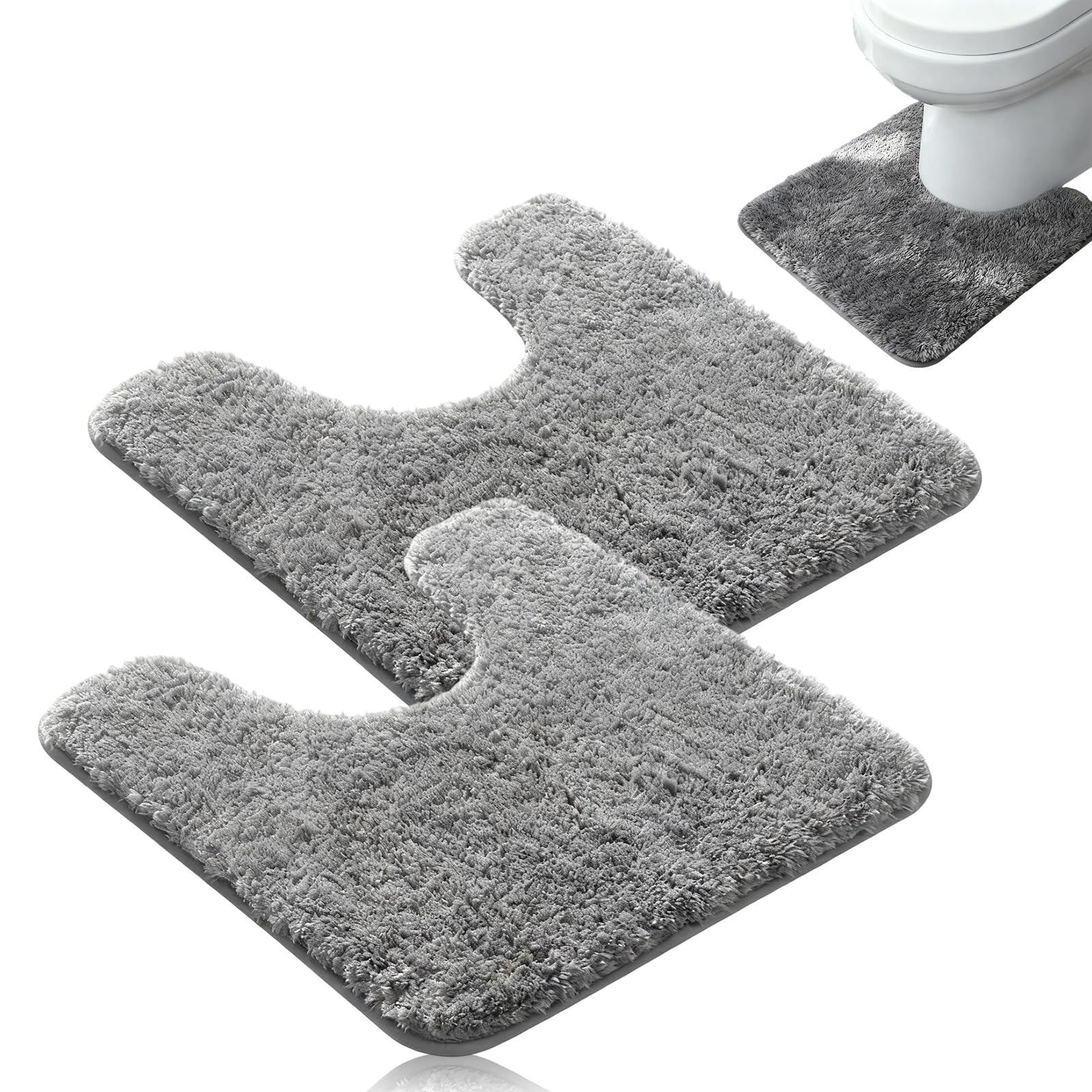 NCOALE 2 PCS Toilet Mats Pedestal Only, Absorbent Toilet Rug Non Slip Soft 50x40 cm U Shape Bath Mat for Homes Flats Toilet (Grey)