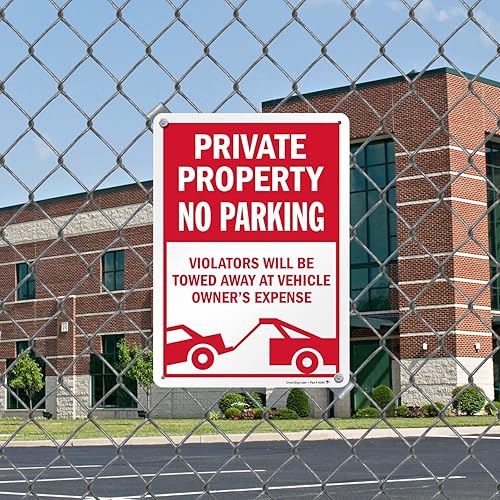 Miniatura 29 de SmartSign Letrero de metal con texto en inglés "Private Property No Parking - Vehicles Towed At Owner's Expense", aluminio de 40 mil
