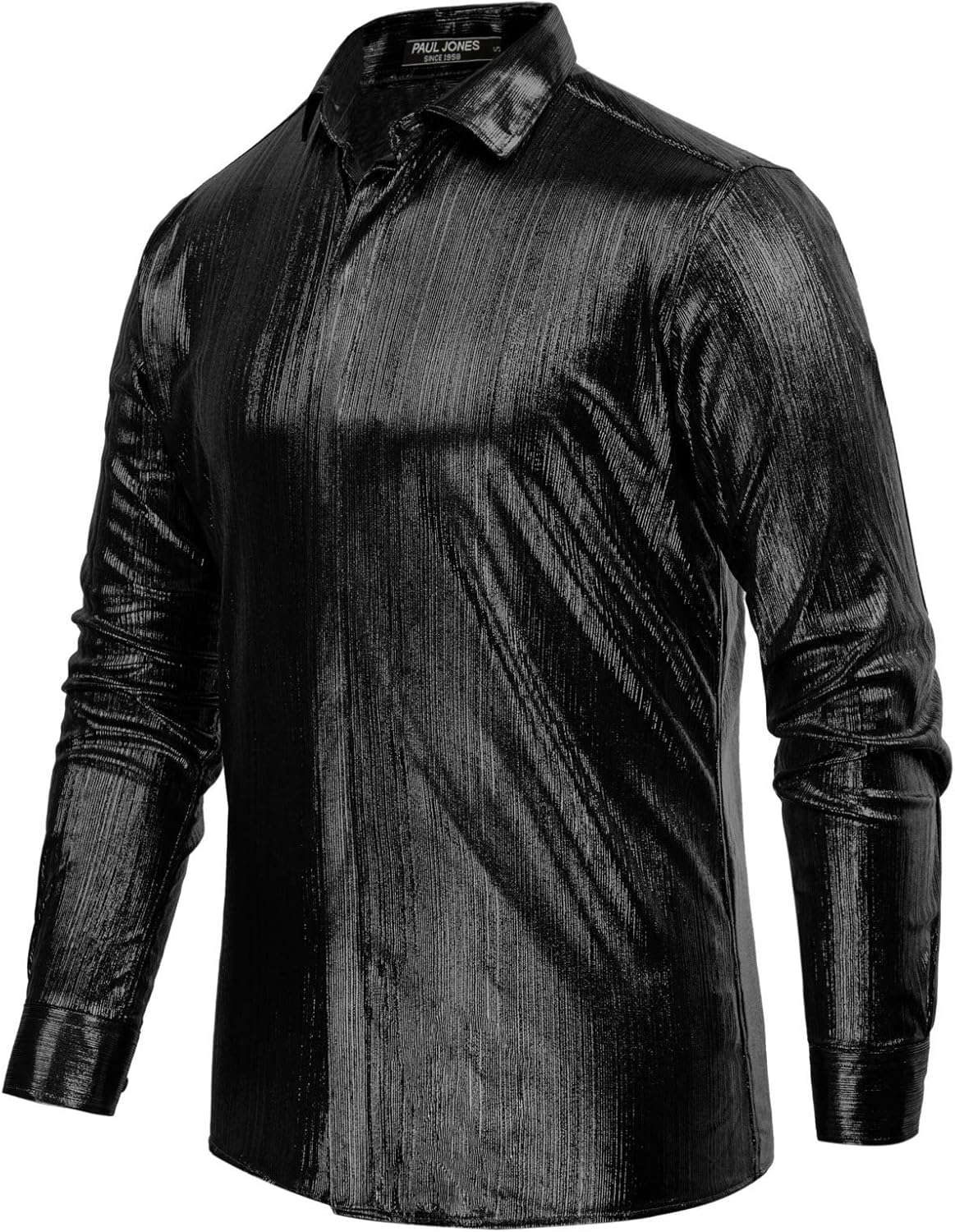 PJ PAUL JONES Men's 70s Disco Shirts Luxury Metallic Sequins Button Down Long Sleeve Party Shirt Nightclub Costume Tops - Image 3