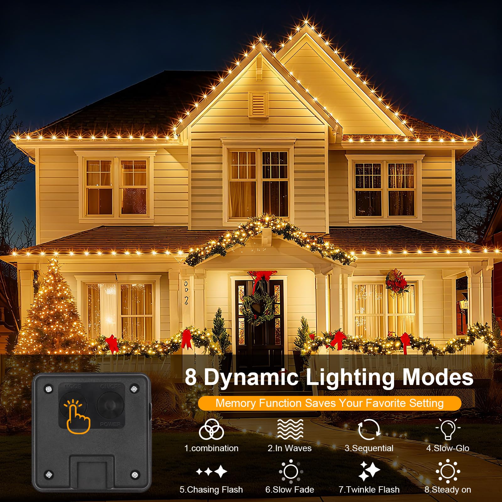 Confezione da 2 luci solari per esterni, ogni stringa di 100 LED a energia solare da 100 LED impermeabili con 8 modalità, luci solari per esterni, per patio, giardino, albero, decorazione per