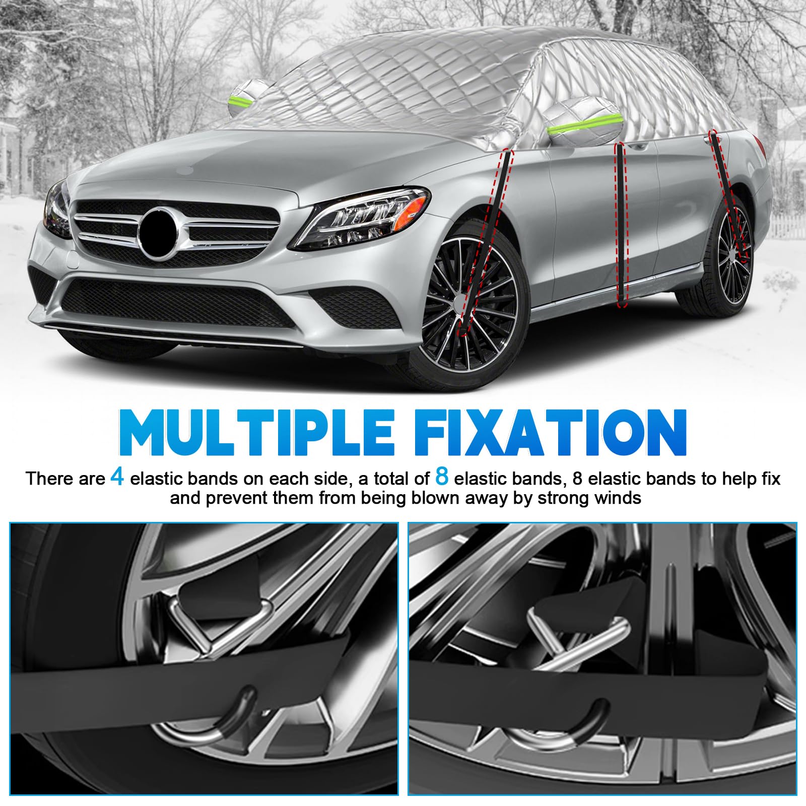Funda Coche Exterior Compatibles con Mercedes-Benz C-Class 2015-2023, Semicubierta Anti-UV Transpirable Resistente al Polvo Lluvia Rasguño Nieve Sol