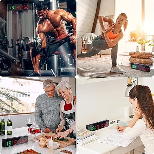 Miniatura 8 de PELLOR Reloj portátil con temporizador de gimnasio, temporizador de intervalos de entrenamiento con potente imán y llave de acceso directo,