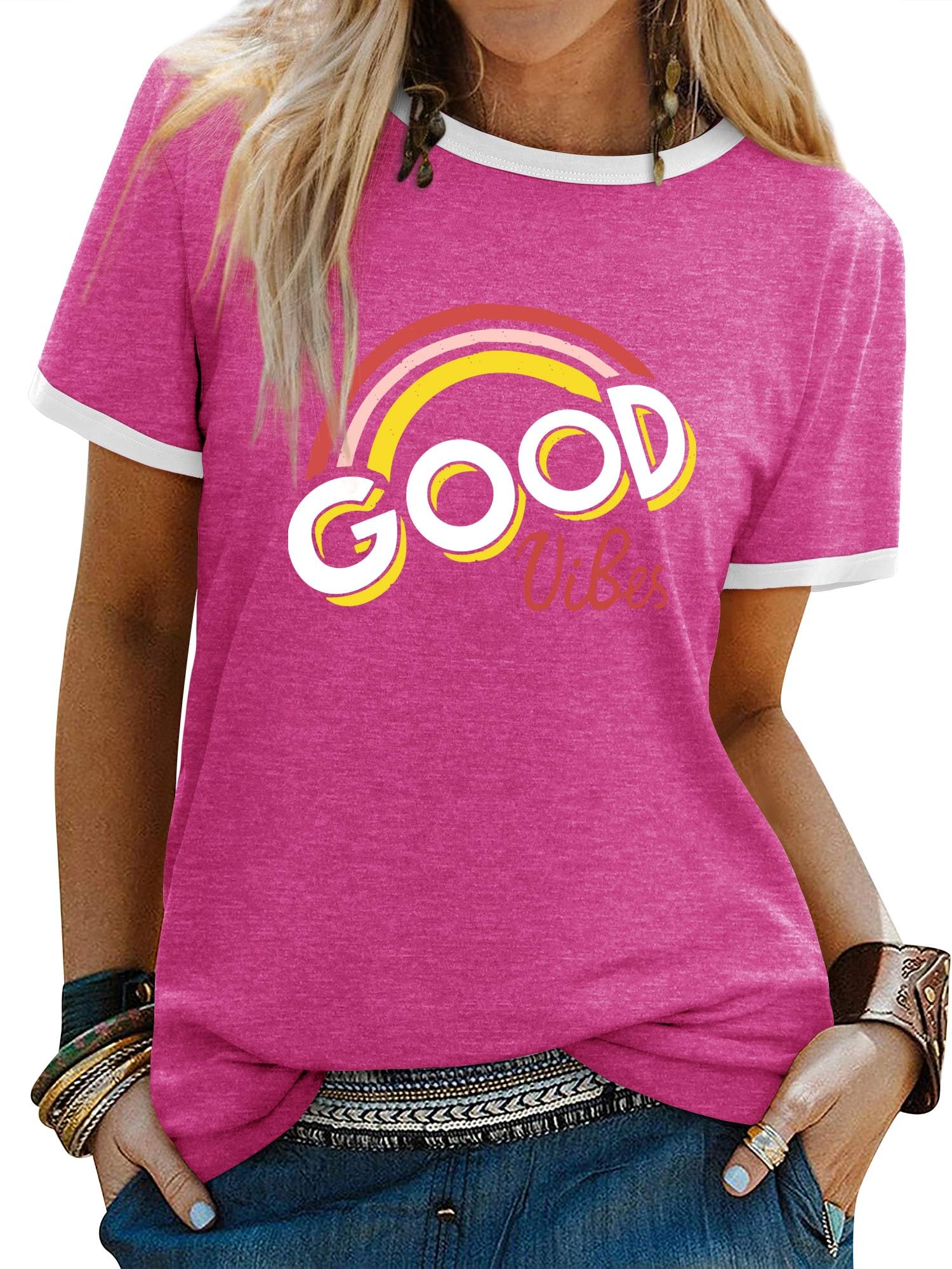 WIEIYM T-Shirt Damen Bring On The Sunshine Tshirt Sommer Lässig Tee Shirt Rundhals Kurzarm T-Shirts Brief Gedruckt Bluse Tops S-XXL