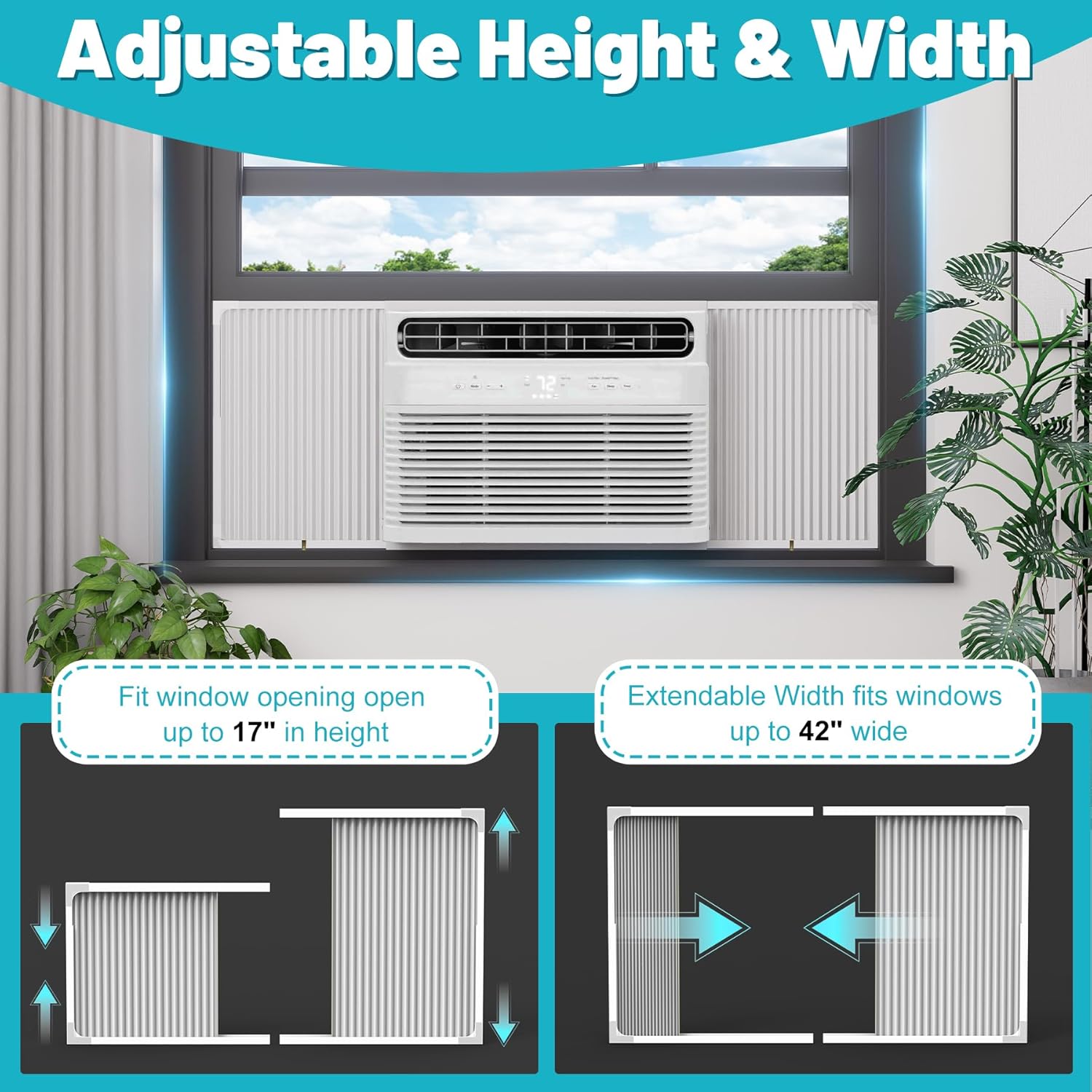 Window AC Side Panel with Frame, Adjustable Air Conditioner Side Panels for Window Units of 5,000~14,000 Btu, Extra Wide Window Air Conditioner Side Panels Kit, Pack of 2