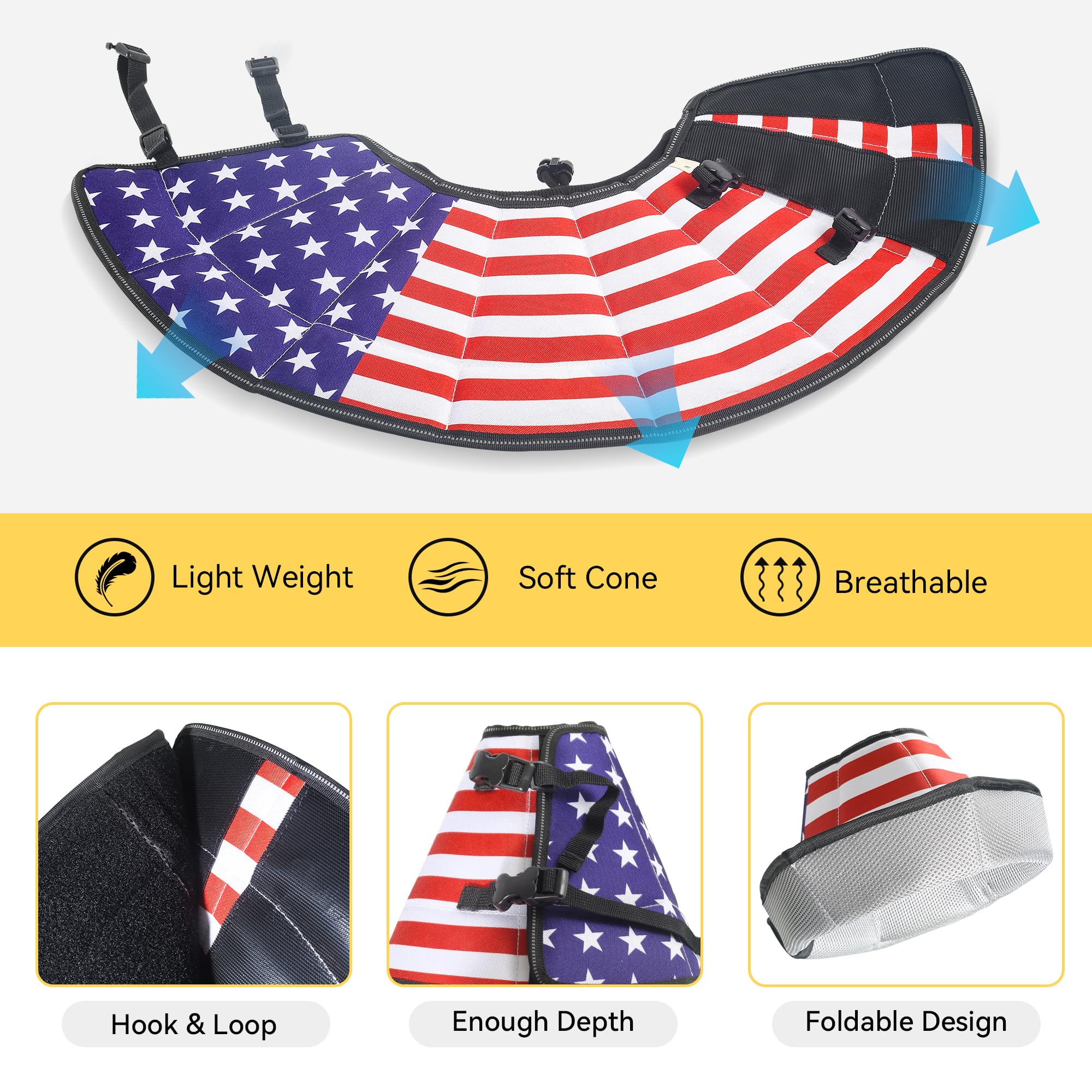 TDTOK Collar de cono suave para perro, con bandera ajustable, alternativa para perros grandes, medianos y pequeños después de la cirugía, collares de cono de perro transpirables y cómodos para dejar