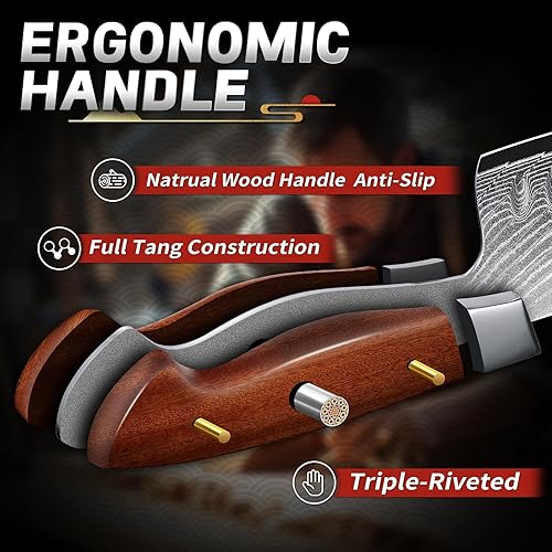 Miniatura 3 de TIJERAS Cuchillo de chef japonés, cuchillo de cocina Santoku de Damasco, 7 pulgadas, Damasco de 67 capas, cuchillos de chef profesionales afilados