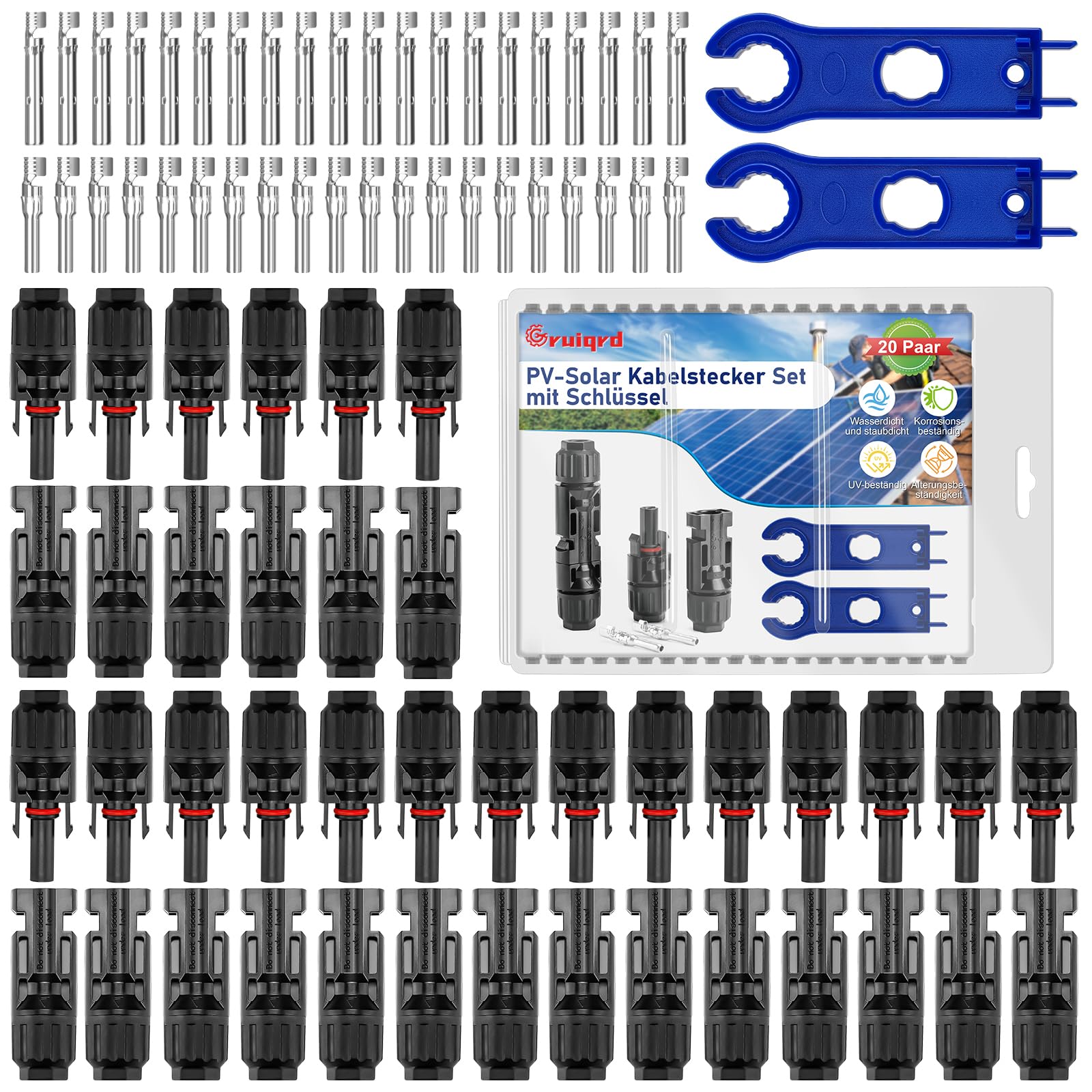 Solarstecker Satz,Gruiqrd PV Solar Stecker Männlich/Weiblich Steckers Solaranlage Solarpanel Kabelstecker,IP67 Solar Verbinder Photovoltaik Steckverbinder für 2.5/4/6 mm² (20 Paar)