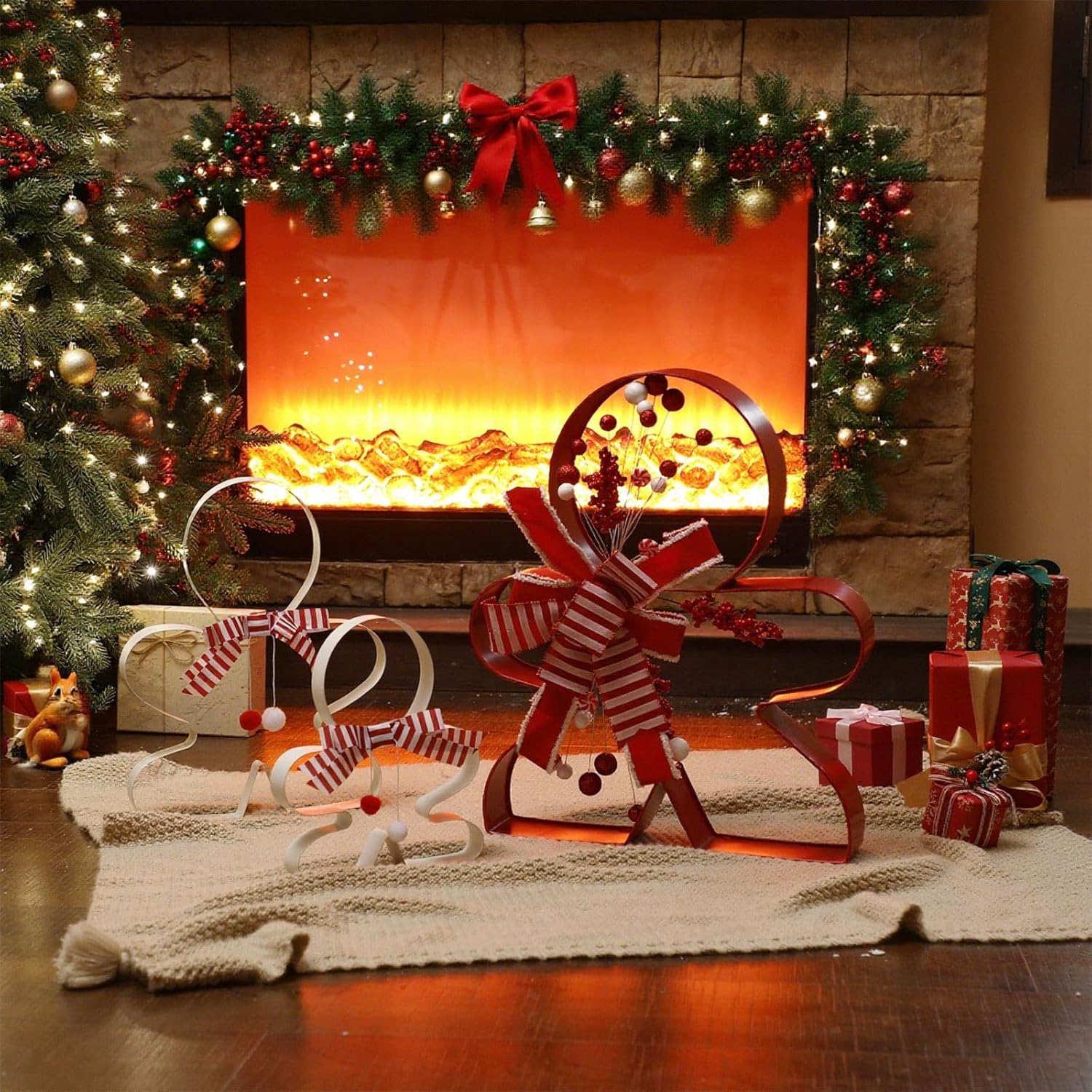 Vercraft 3 Pcs 22'' 16'' 11'' Oversized Large Gingerbread Man Outdoor Christmas Decorations Giant Gingerbread Christmas Decorations with Red Stripe Bow for Xmas Holiday Front Door Indoor Outdoor Decor