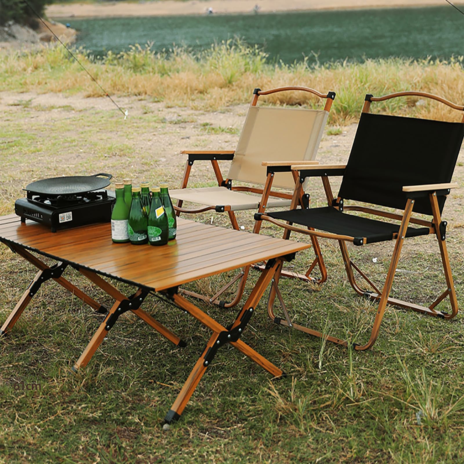Tavolo da Campeggio in Acciaio al Carbonio 87x61x44cm, Tavolo Pieghevole con Borsa Trasporto, Tavolino con Ripiano Arrotolabile in Acciaio al Carbonio, per Spiaggia, Escursionismo, Viaggi