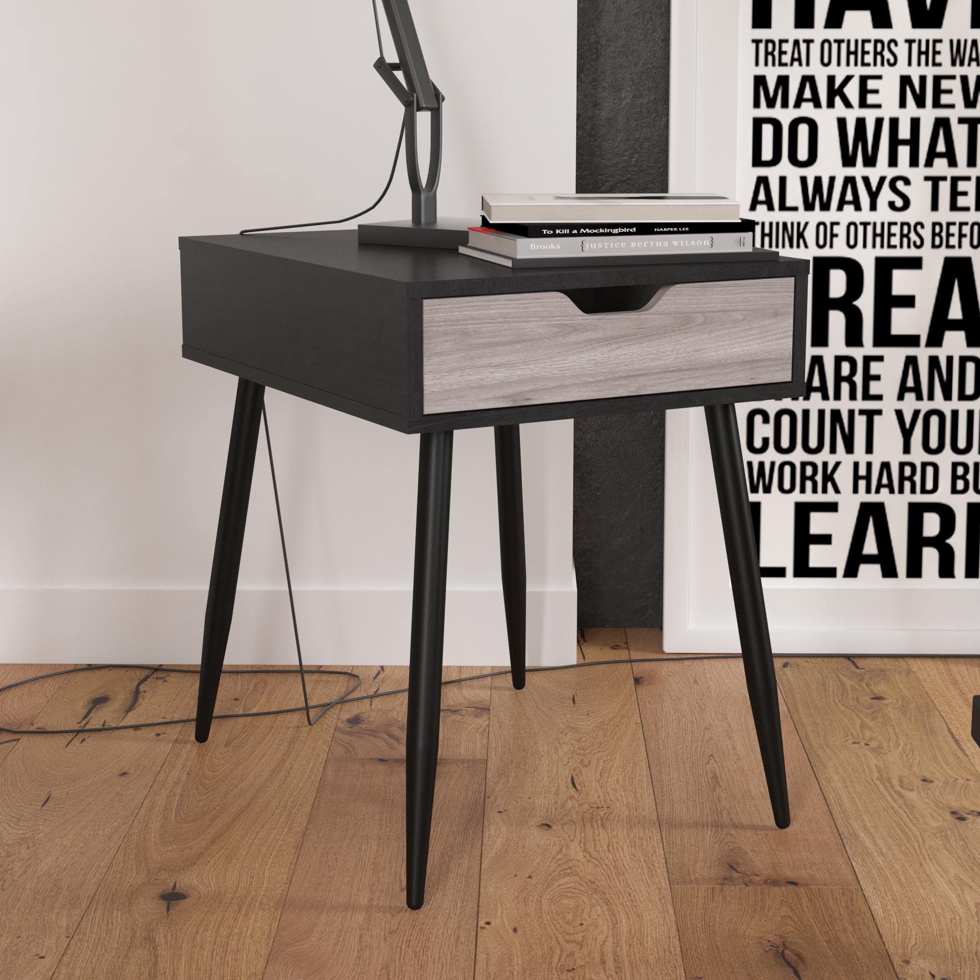 DHP Copley End & Side Table, Oak Look Black