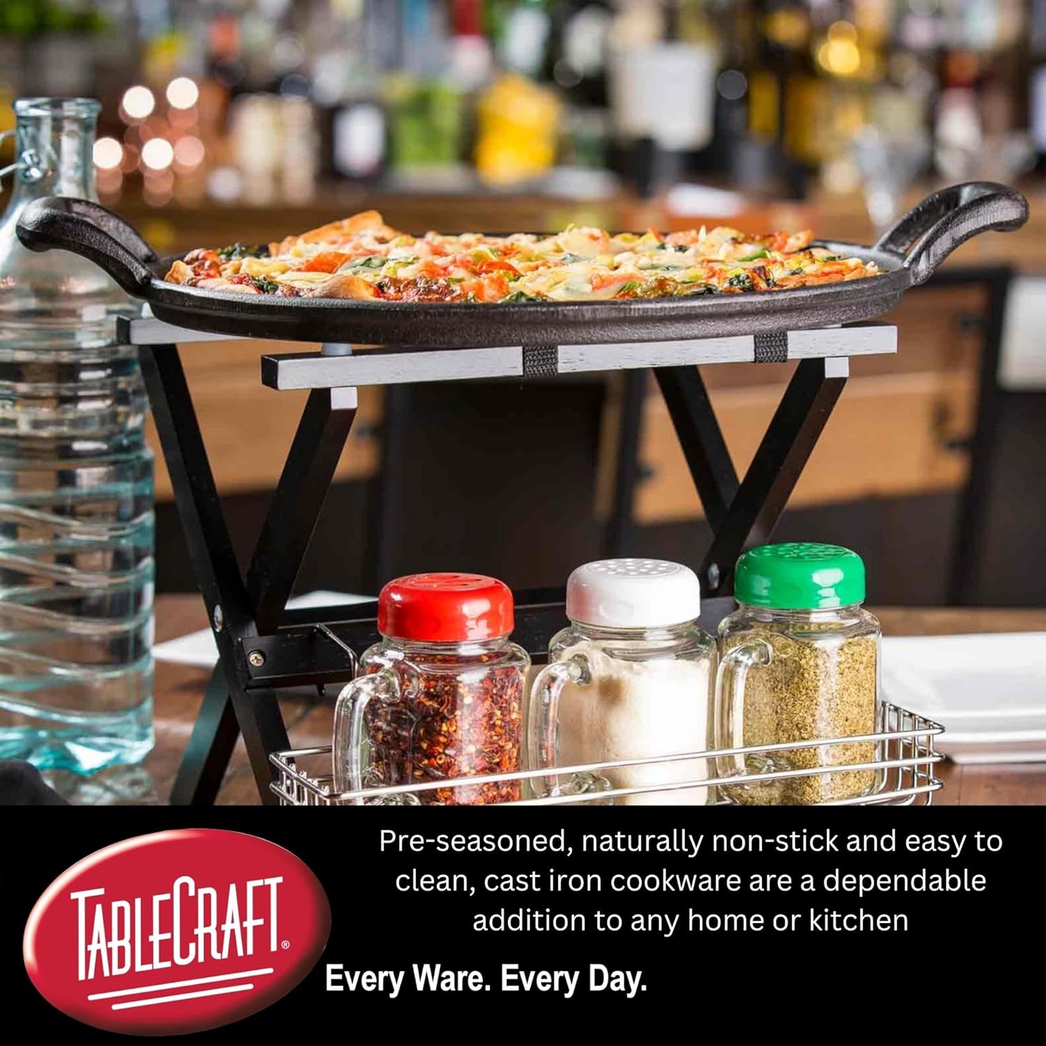 TableCraft CW30118 17" Pre-Seasoned Cast Iron Pizza Pan, Round Baking Pan for Crispy Crusts, Commercial Quality for Oven or Grill Use