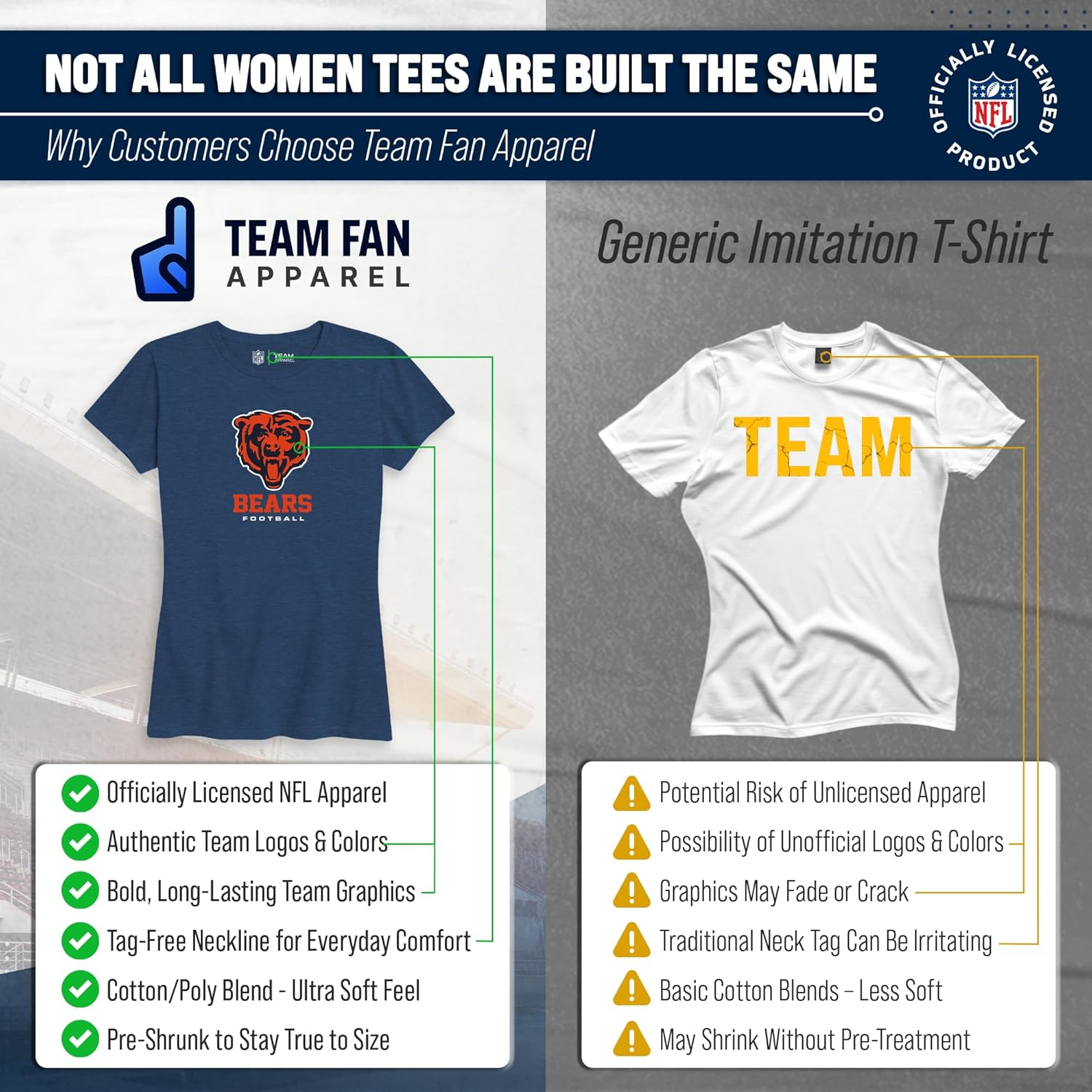 Team Fan Apparel Women's NFL Ultimate Fan Logo Short Sleeve T-Shirt - 100% Cotton - Officially Licensed - Tagless Tee (Chicago Bears - Navy, Large) - Image 2
