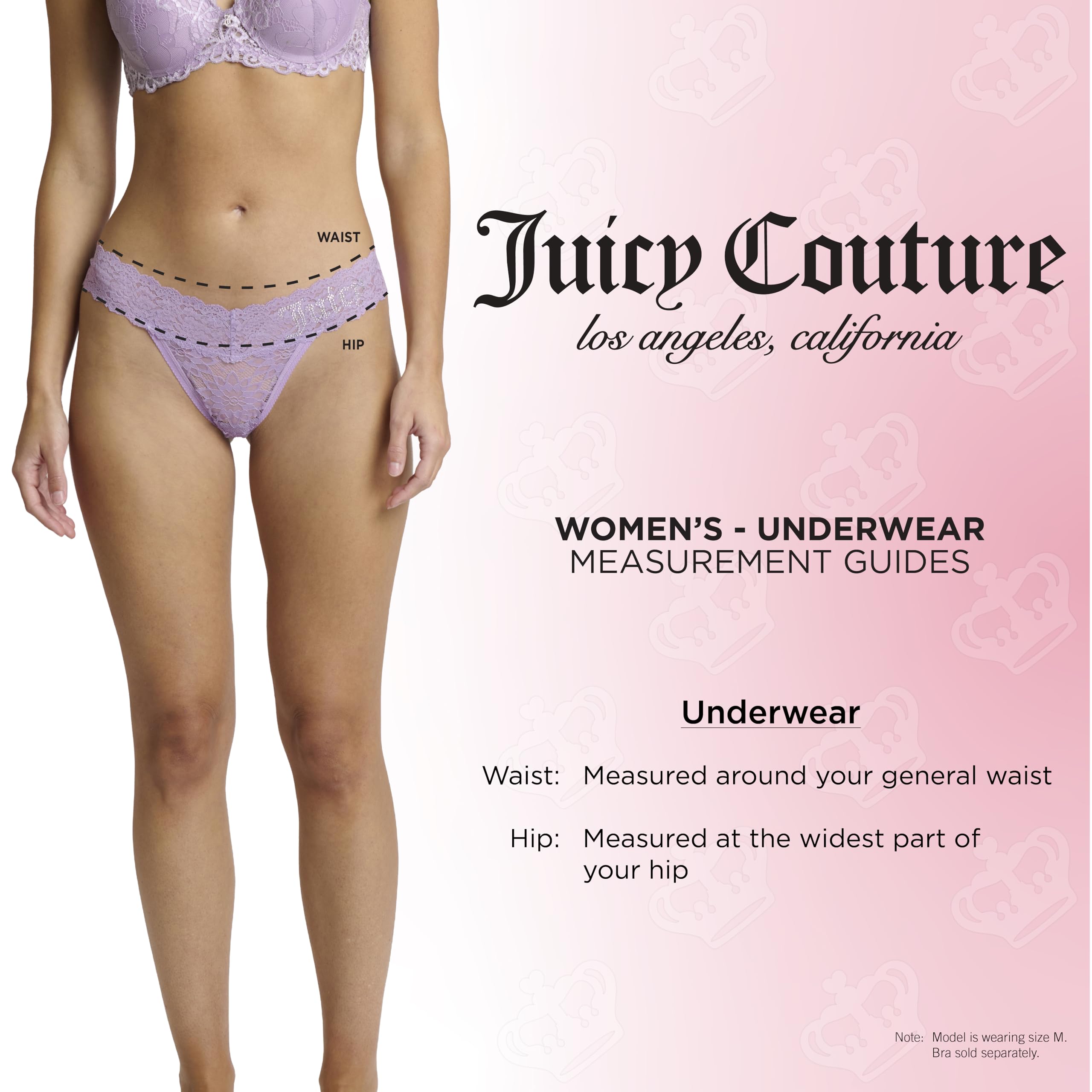 Juicy Couture Set di biancheria intima da donna in pizzo elasticizzato con strass, mutandine da donna, confezione da 5