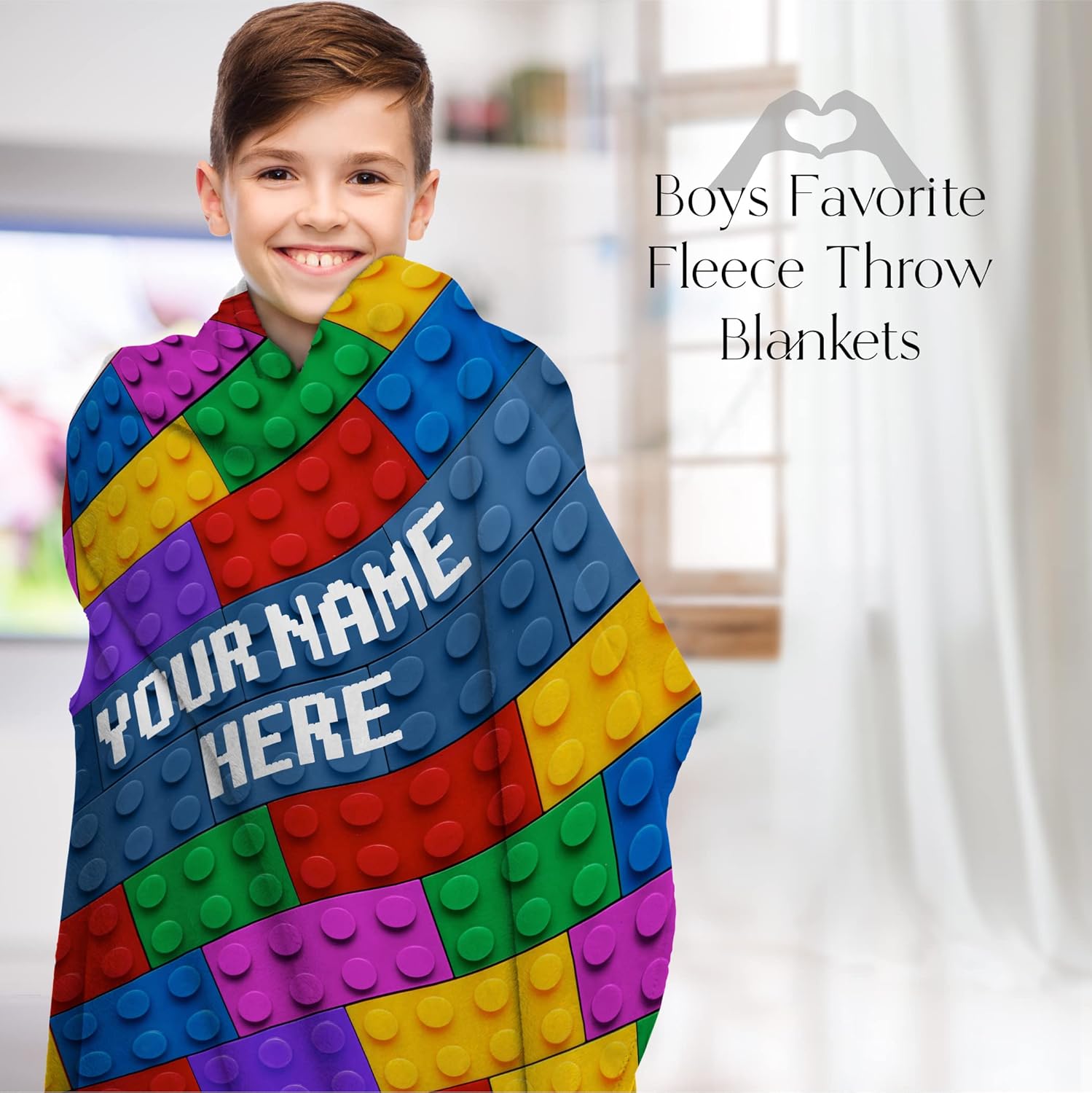 Custom Blanket for Girls with Name | Compatible | Ultra Soft Warm Bedding | Room Decor or Bed Cover | Couch Blanket | Creative Colorful Building Blocks (Sherpa, 50x60) - Image 3