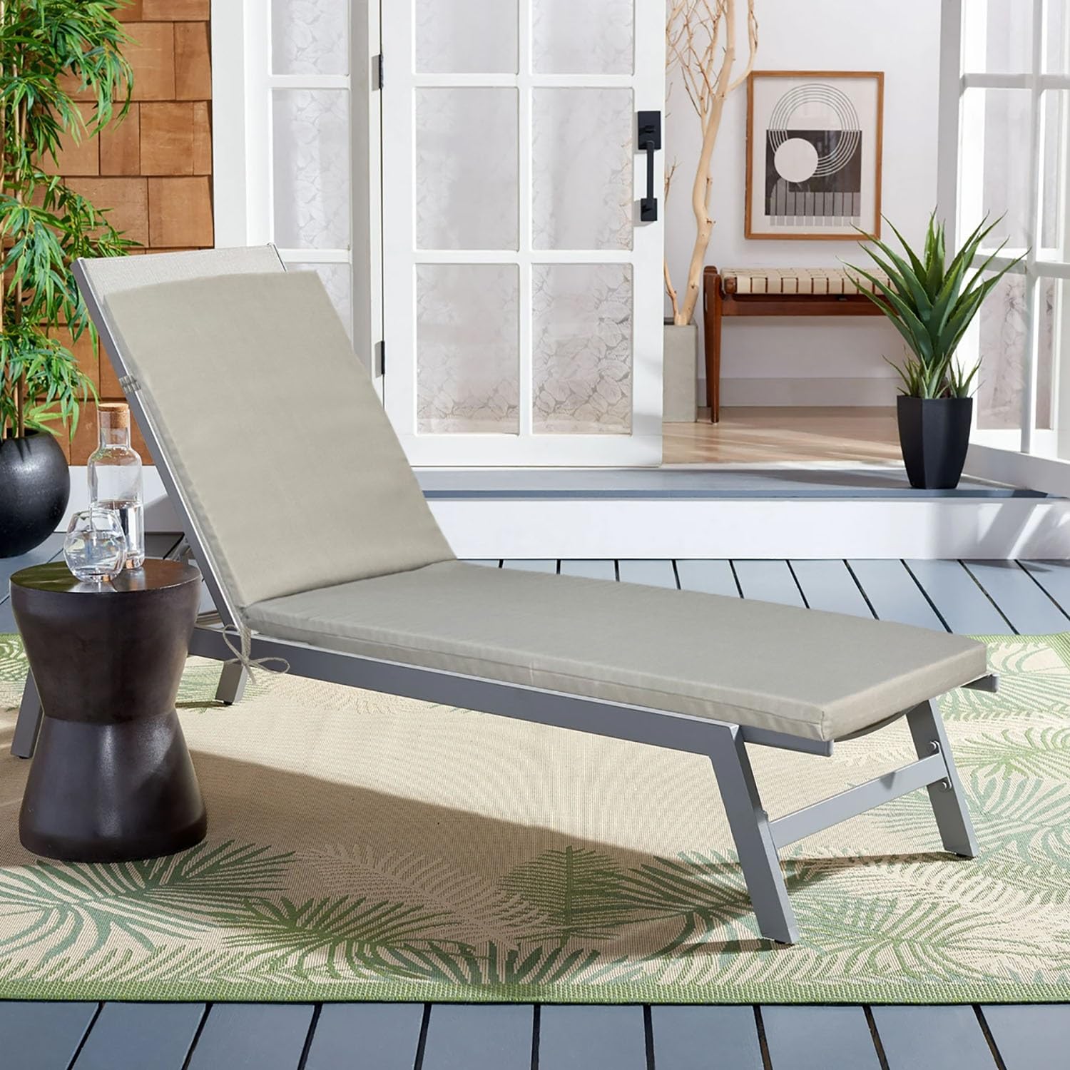 Coussin Transat Exterieur Bain de Soleil 8cm Épais 2 Attaches Renforcées- Rembourrage Confortable & Imperméable - for Chaise Longue Jardin/Plage/Piscine/Camping(2)