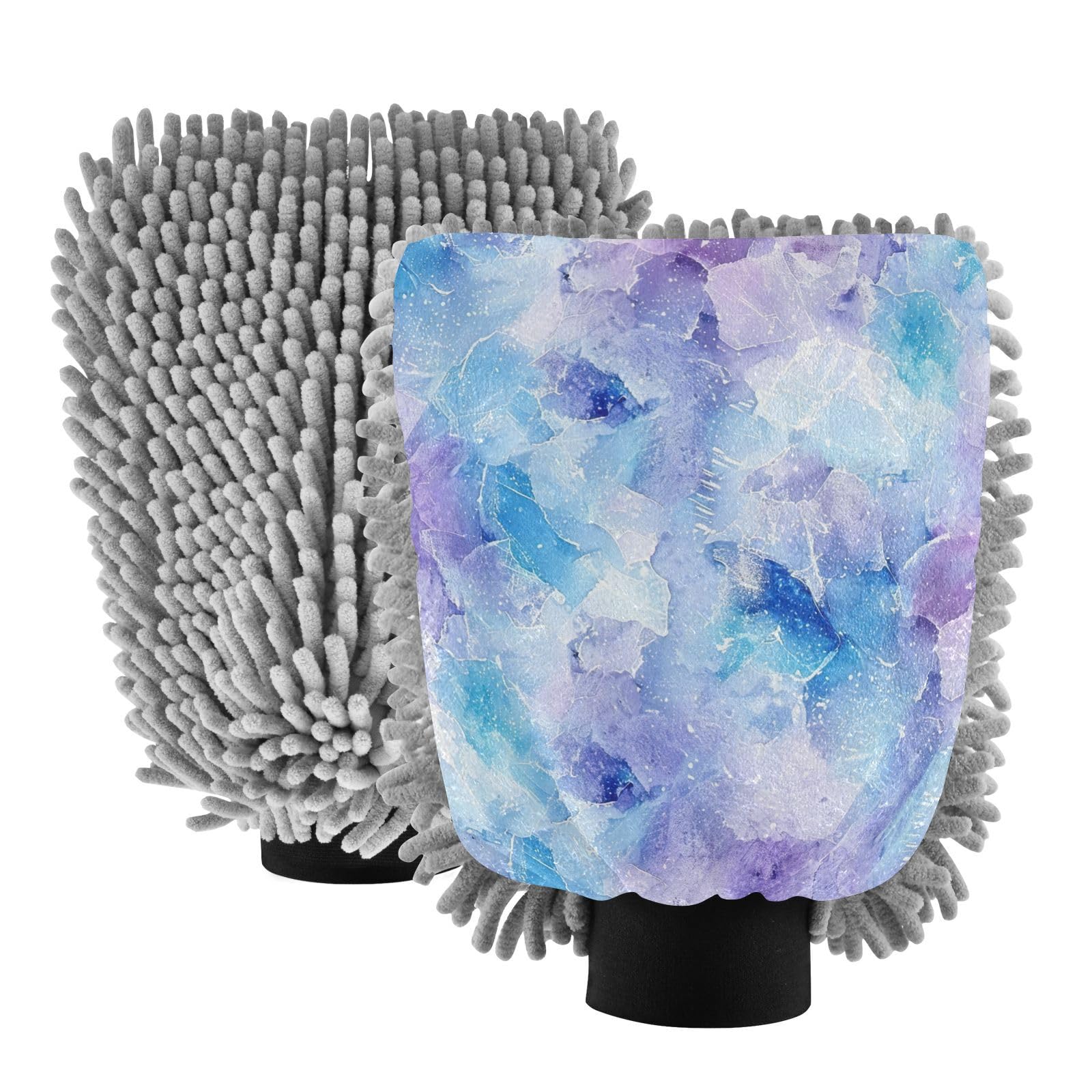 GakkiGii Clear Ink 2 Pack Microfiber Car Wash Mitts, Dual-Sided Chenille Gloves, Scratch-Free for Auto Detailing & Home Cleaning, M