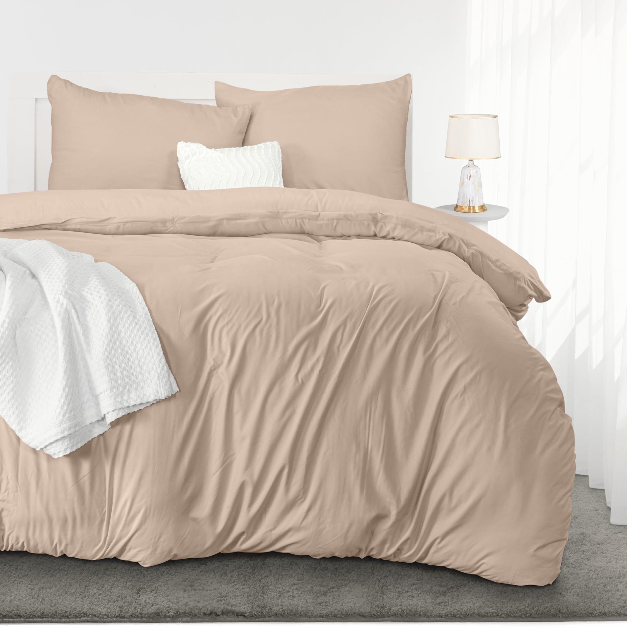 Utopia Bedding Copripiumino Una Piazza e Mezza - Microfibra Copripiumino 200x200cm + Federe 80x80cm - Beige