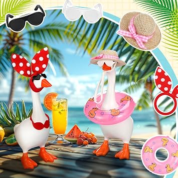 Desk Mini Goose Key Holder 7 Inch with 6 Set Outfits, Desk Goose Clothes for Cute Desktop Resin Porch Goose Magnetic Statue, Tool Holder Home Decoration, Bedroom Decor Housewarming Gift