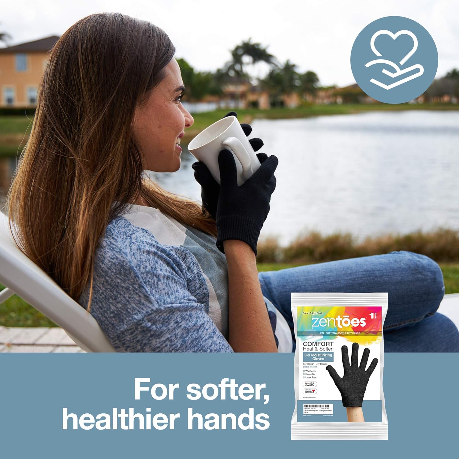 ZenToes Moisturizing Gloves with Gel Lining - Dry Hands Treatment - 1 Pair Hydrating Cracked Hand Healing Gloves - Repair Rough, Chapped Skin Overnight (Cotton Black) : Beauty & Personal Care