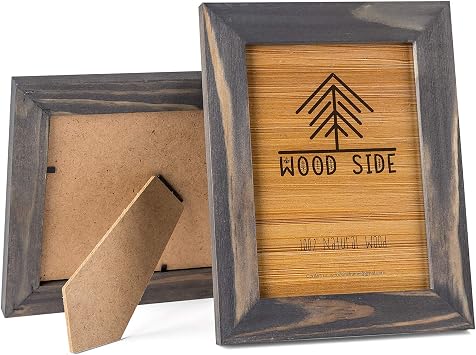 Rustic Wooden Picture Frames 3.5x5 Inch - Set of 2-100% Natural Solid Eco Wood with Real Glass Wall Mounting and Tabletop Display Photo Frame - Grey