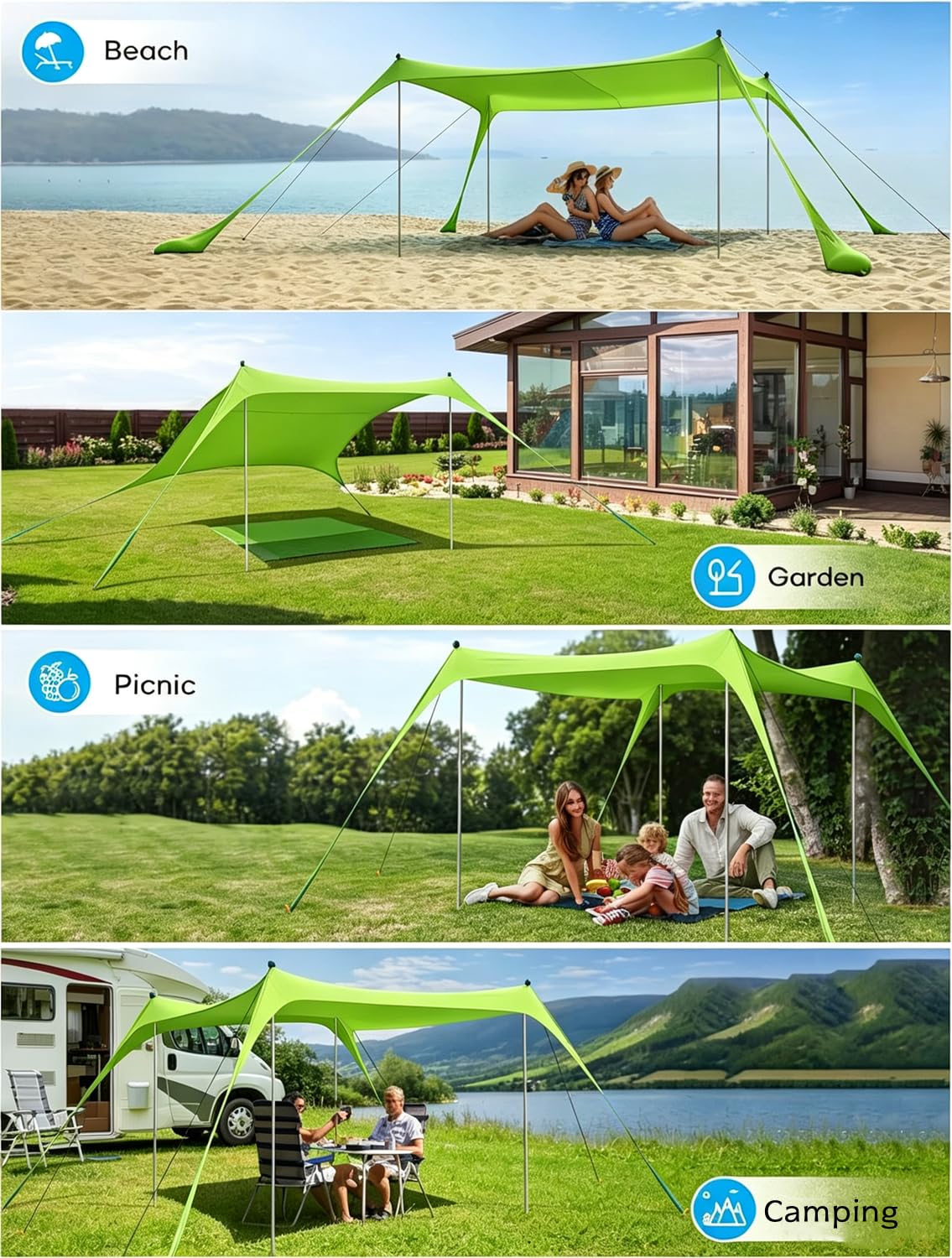 Plażowa markiza namiotowa 10 x 10 FT plażowy filtr przeciwsłoneczny anty-UV przenośny parasol dla 5-8 osób (zielony-XL)