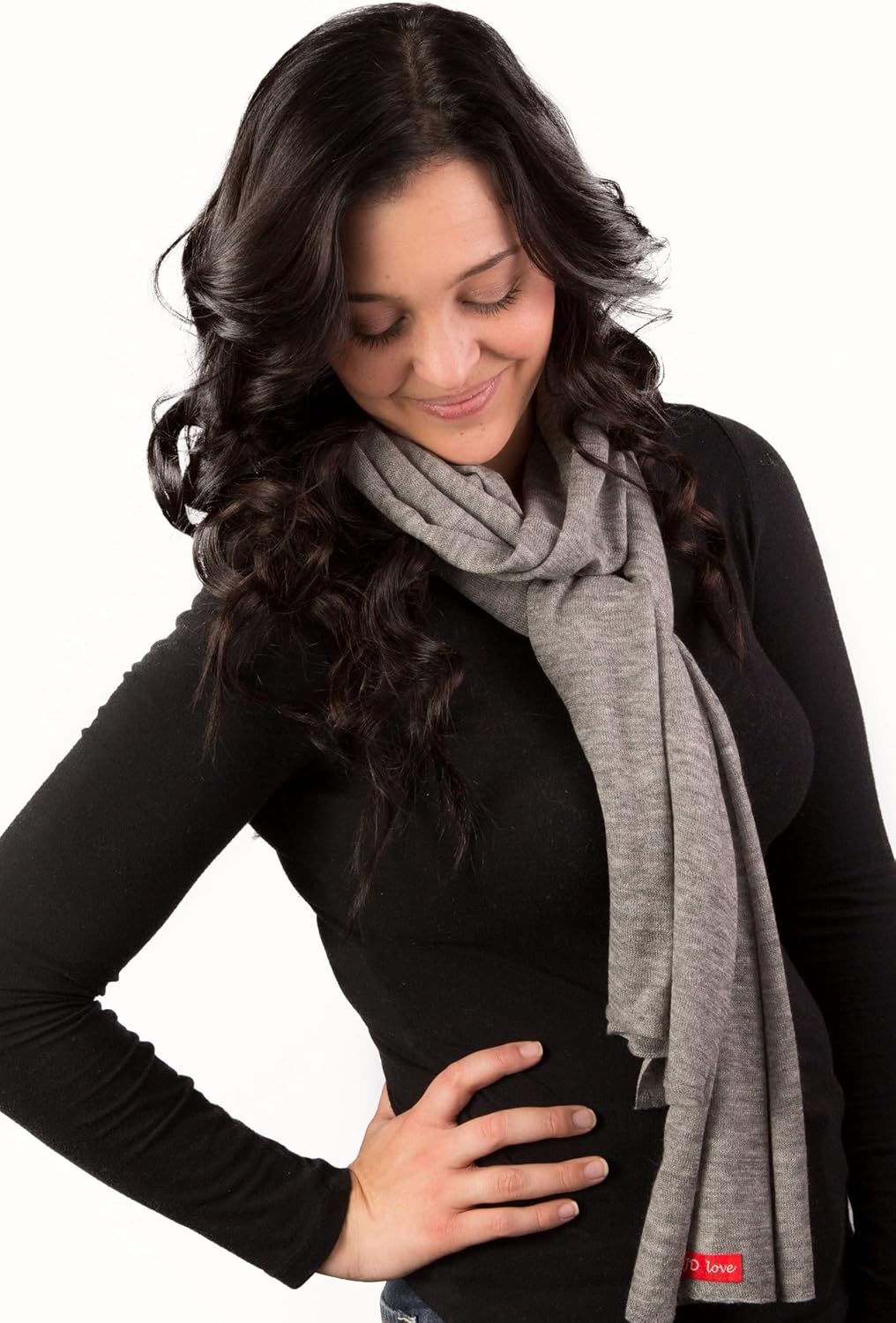 JDLOVE Long Grey Mongolian Cashmere and Silk Blend 76inch X 20inch Very Light Warm Soft Comfortable One Size