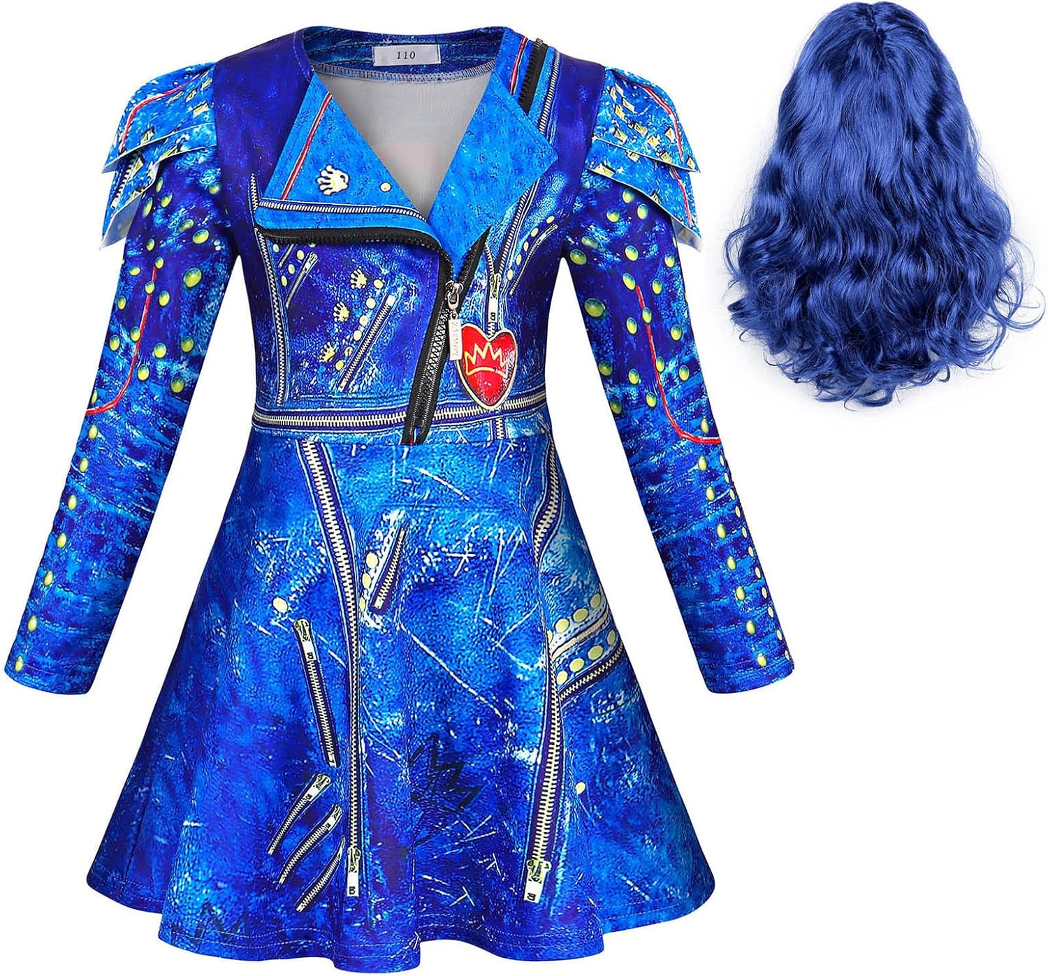 MetCuento Girls Halloween Costume with Wig Girls Zipper Jacket Long Sleeve Dress Kids Halloween Dress up Outfit