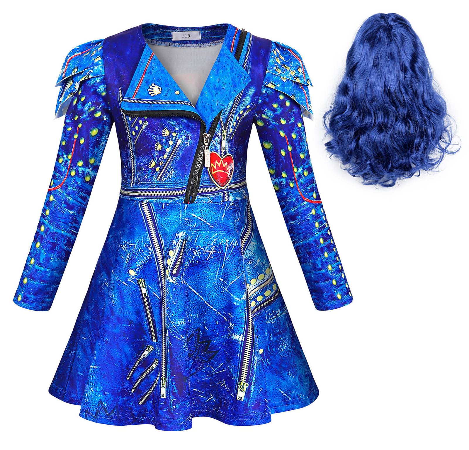 Berich Princess Costume Blue Role Play Dress with Wig Princess Outfit Kids Halloween Carnival Theme Party Outfit Girls Dressing up 7-8 Years(Blue,130)