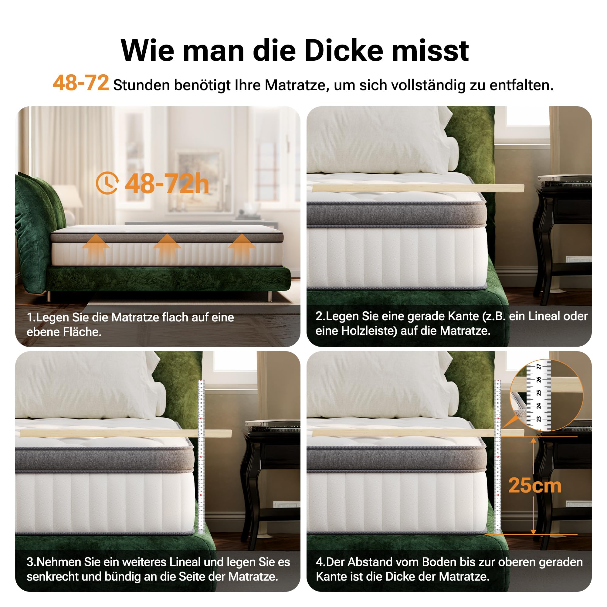 TXO Matratze 140x200cm H3, Höhe 25 cm, Pillingbeständige Taschenfederkernmatratze mit Komfortschaum, 7-Zonen-System für ergonomische Rückenlage, Oeko-TEX & CertiPUR-US Zertifiziert