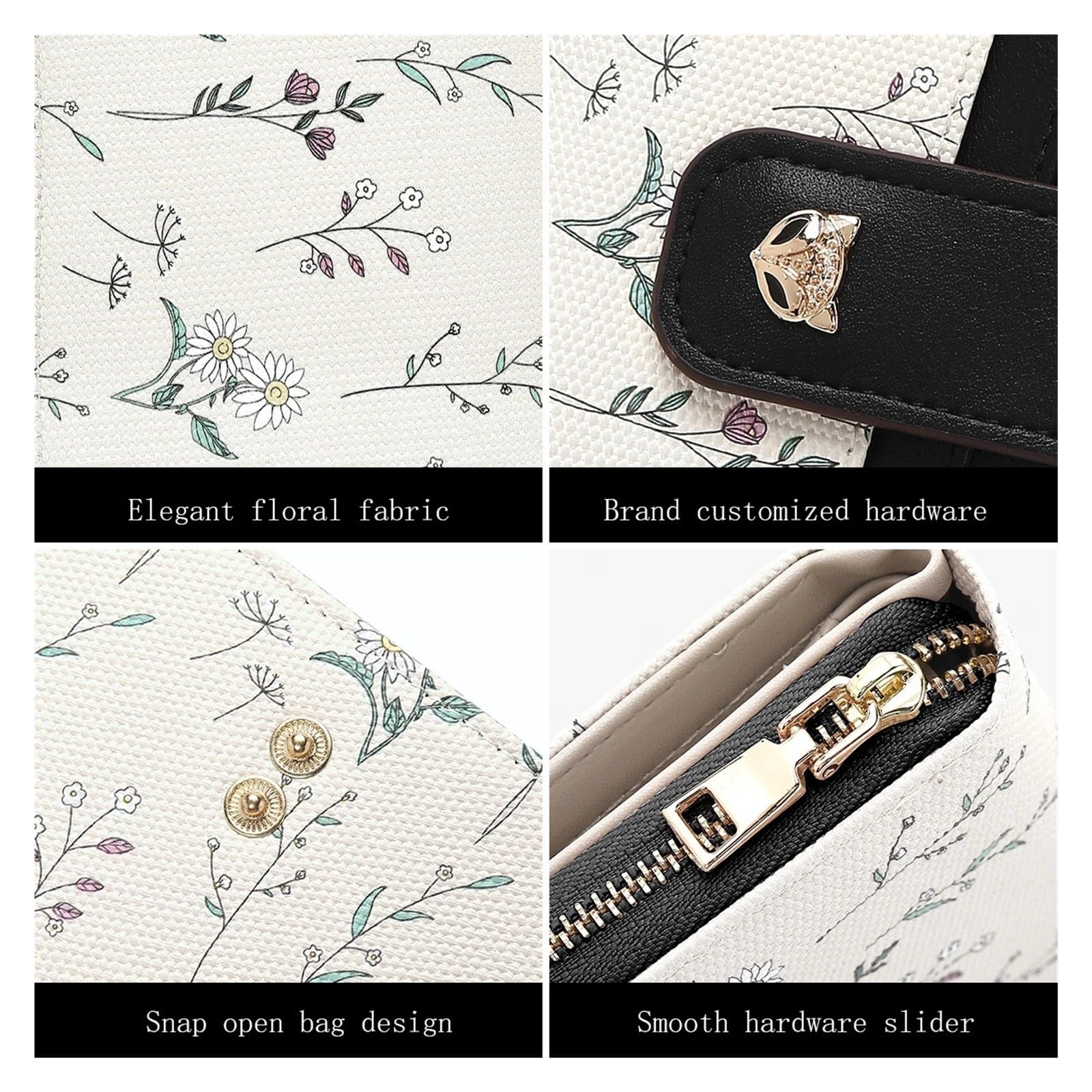 Portafoglio corto da donna 1 pezzo, portacarte in pelle PU con stampa floreale con chiusura a scatto, portamonete piccolo con cerniera for donna