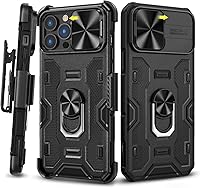 Vista 1 de Caka Funda para iPhone 13 Pro Max, iPhone 12 Pro Max con soporte y clip para cinturón, funda para cámara con soporte de anillo giratorio de 360°