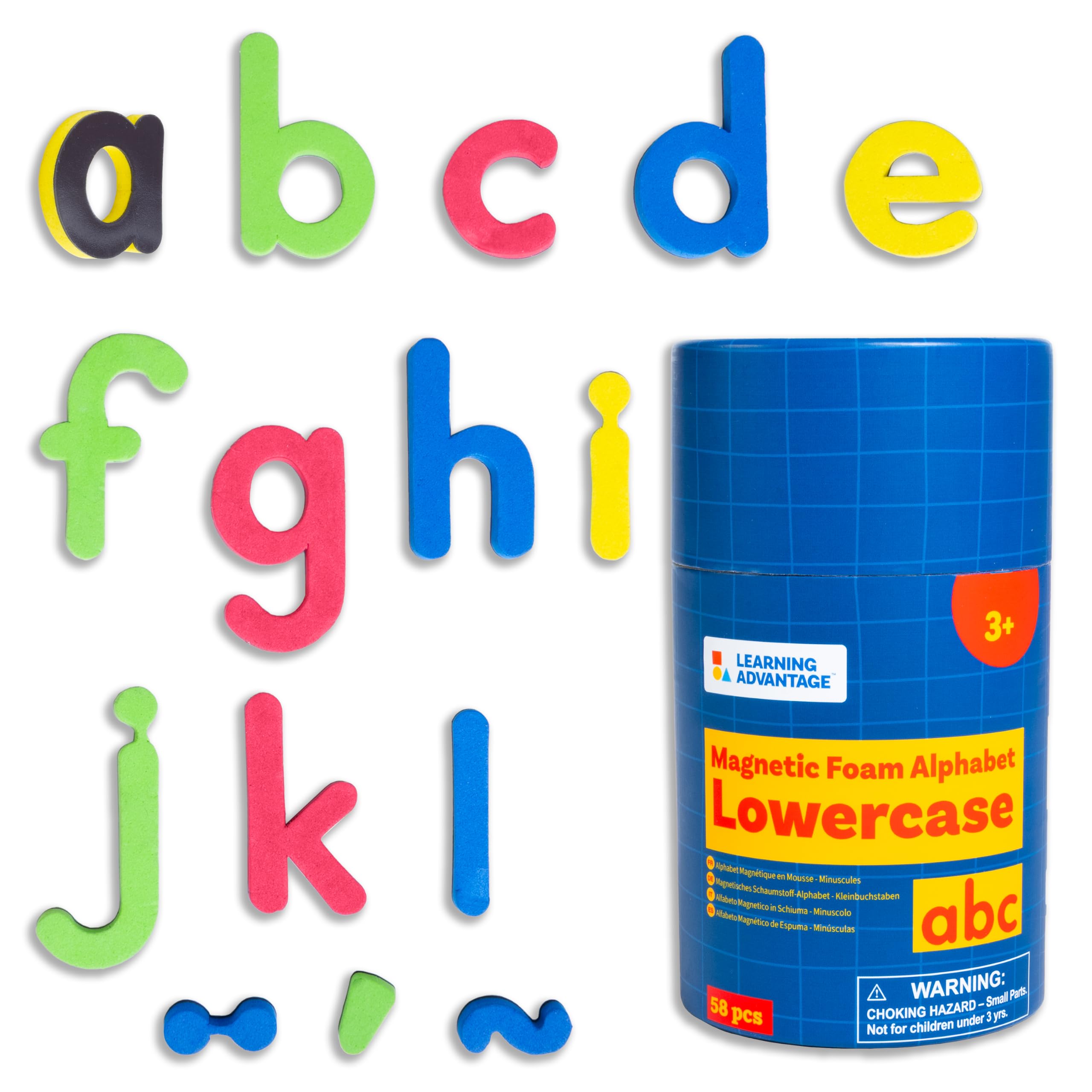 LEARNING ADVANTAGE Lowercase Magnetic Letters | Set of 52 Foam Lowercase Alphabet Letter Magnets a-z | 6 Accents | Vowels in Yellow