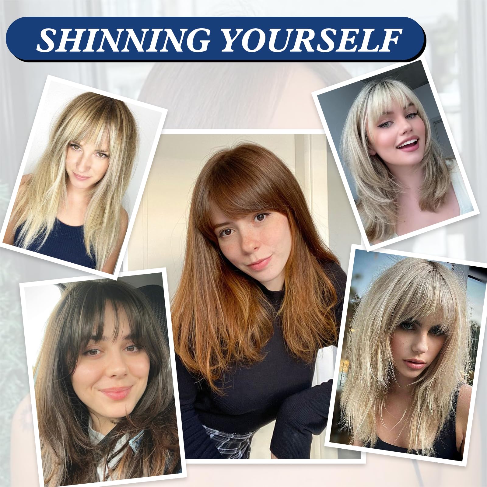 HAIRCUBE Donne Parrucca Straight Parrucche per le Donne Lunghezza Spalla Ombre Bionda Parrucca Sintetica con Bangs Cosplay quotidiano