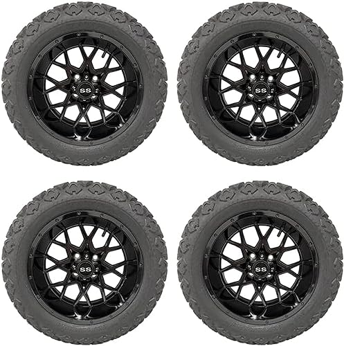 Vista 33 de Juego de 4 ruedas y neumáticos para carrito de golf Phantom en negro brillante de 14 pulgadas, neumáticos todoterreno de 23x10-14, certificación 14
