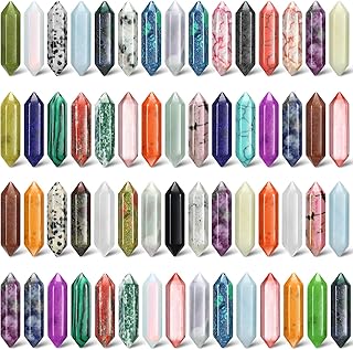 60 Pcs Crystal Hexagonal Wand Stones Bulk Worry Stones Healing Bullet Crystals Stones Sets Witch Hexagonal Bullet Shaped Gemstones Chakra Crystals for Witchcraft Meditation Divination (Novel Colors)